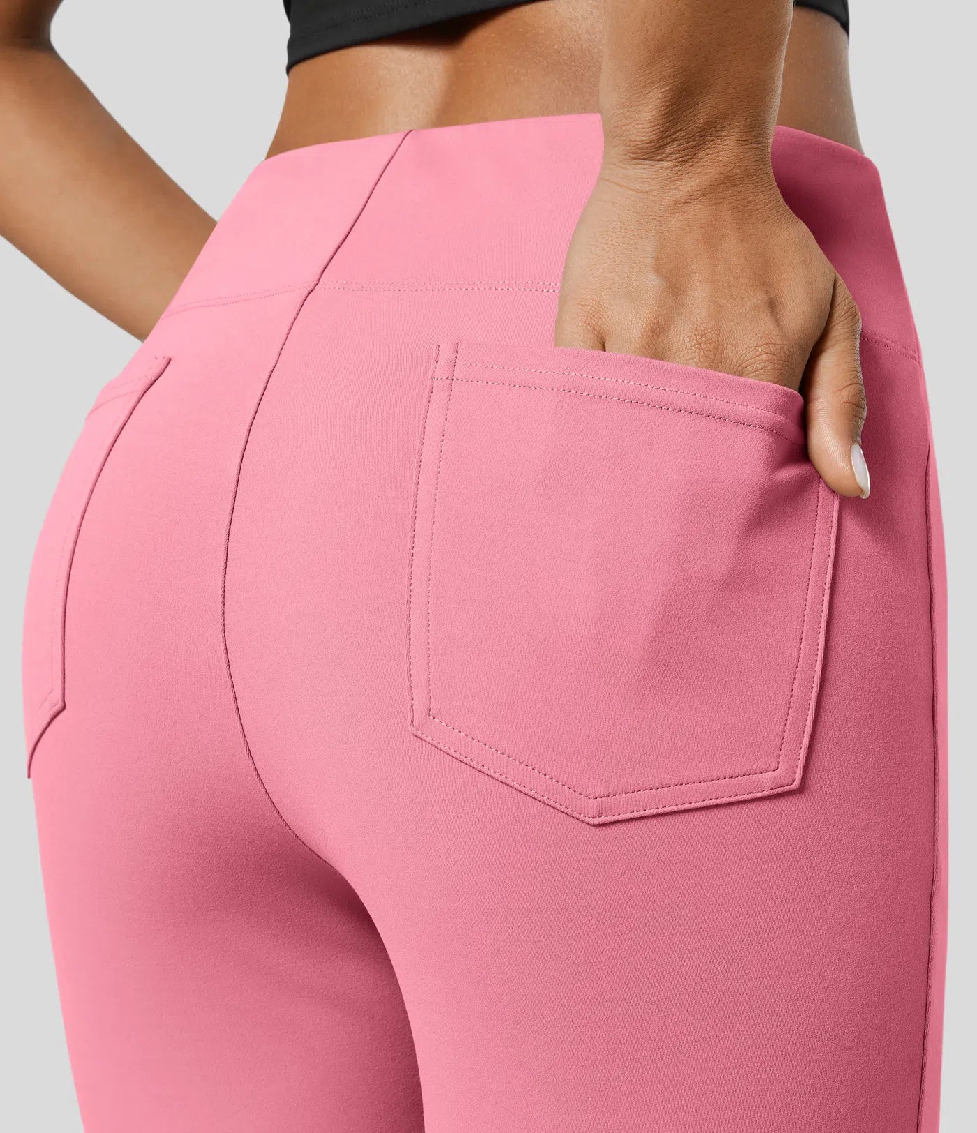 High Waisted Back Pocket Flare Work Pants - Pink
