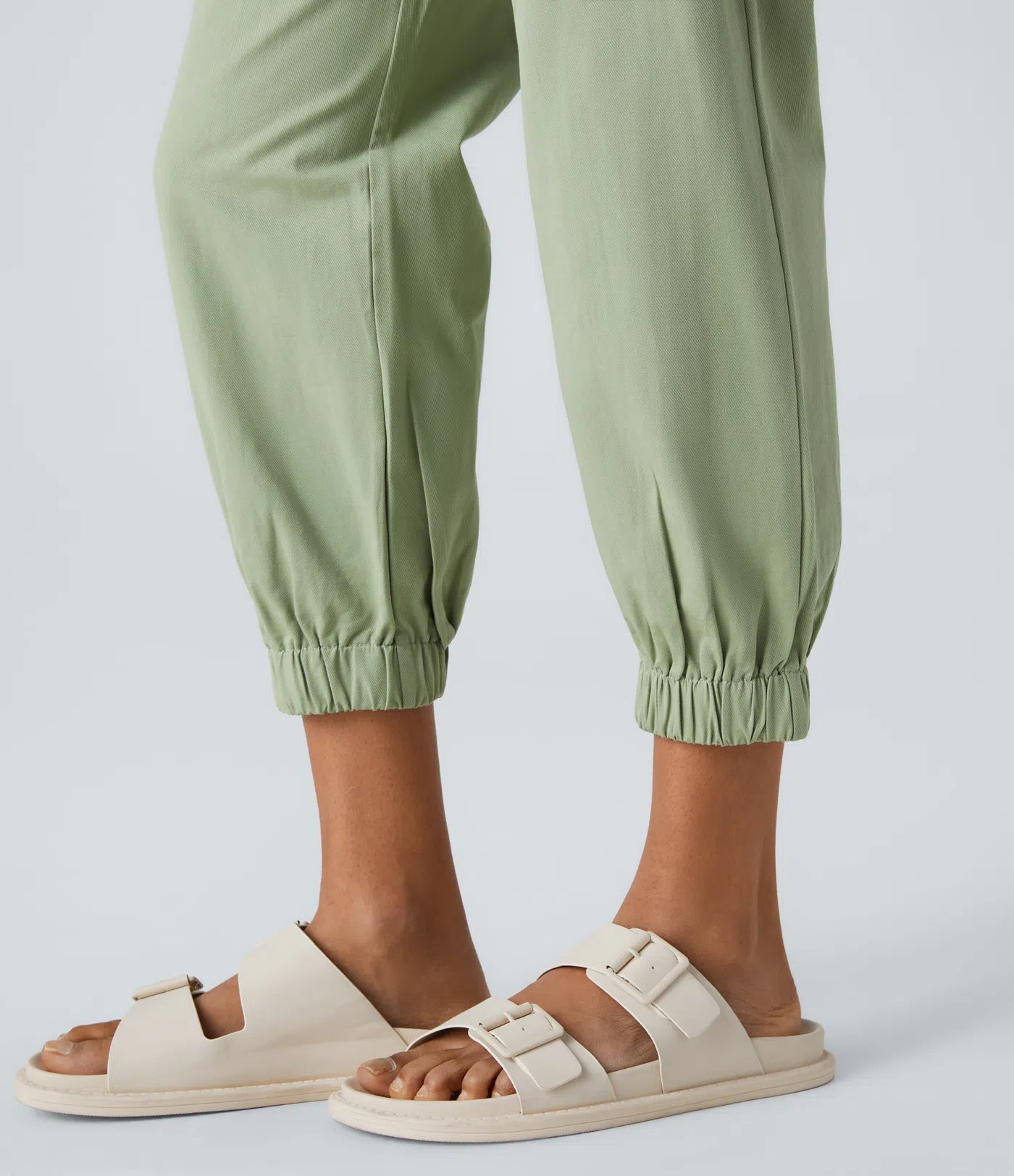Mid Rise Button Zipper Women Casual Pants - Green