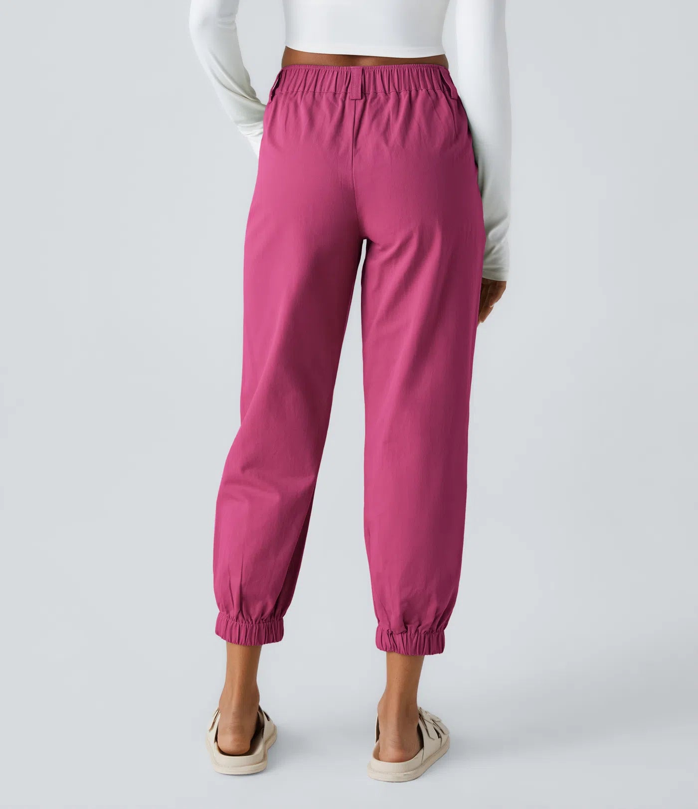 Mid Rise Button Zipper Women Casual Pants - Pink