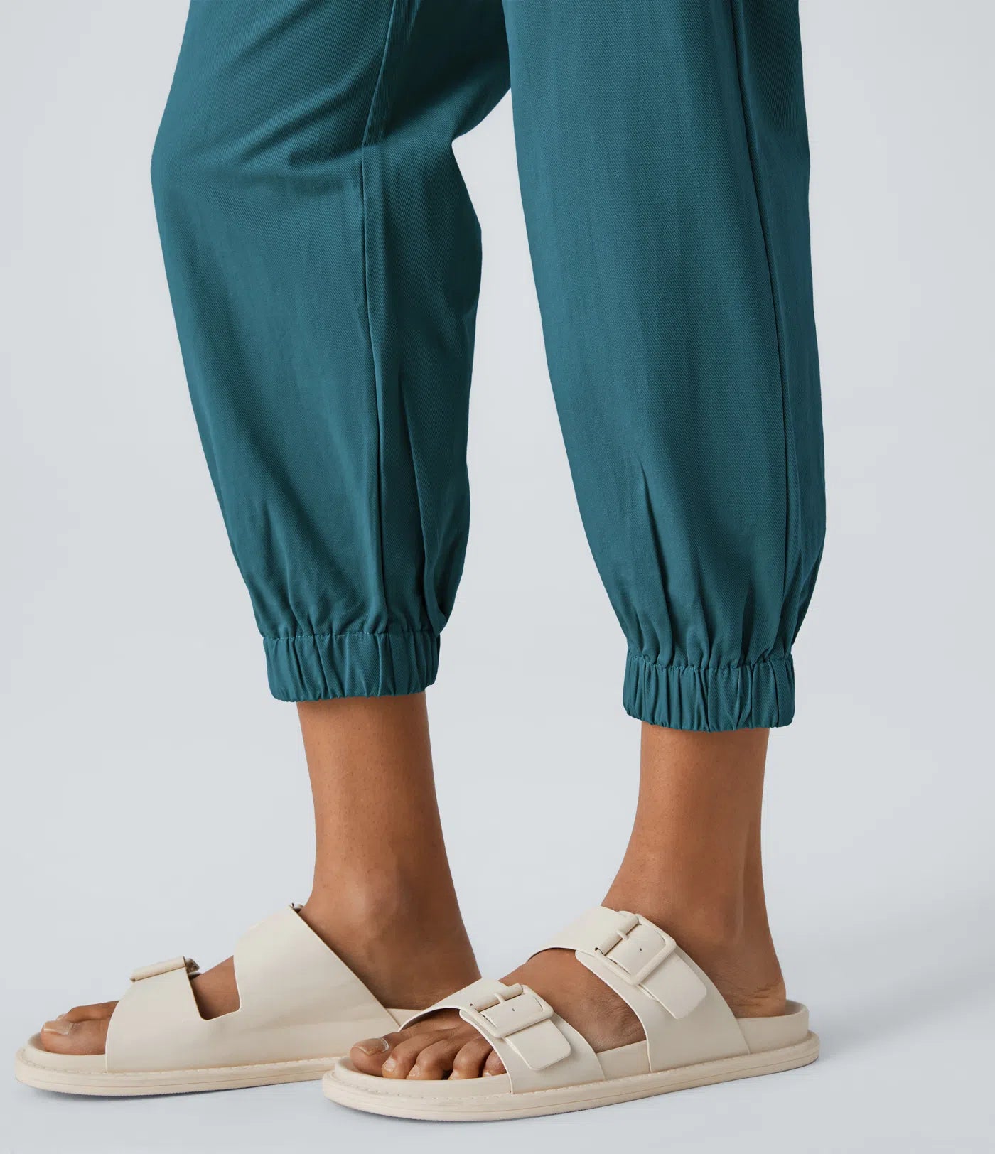Mid Rise Button Zipper Women Casual Pants - Dark Green