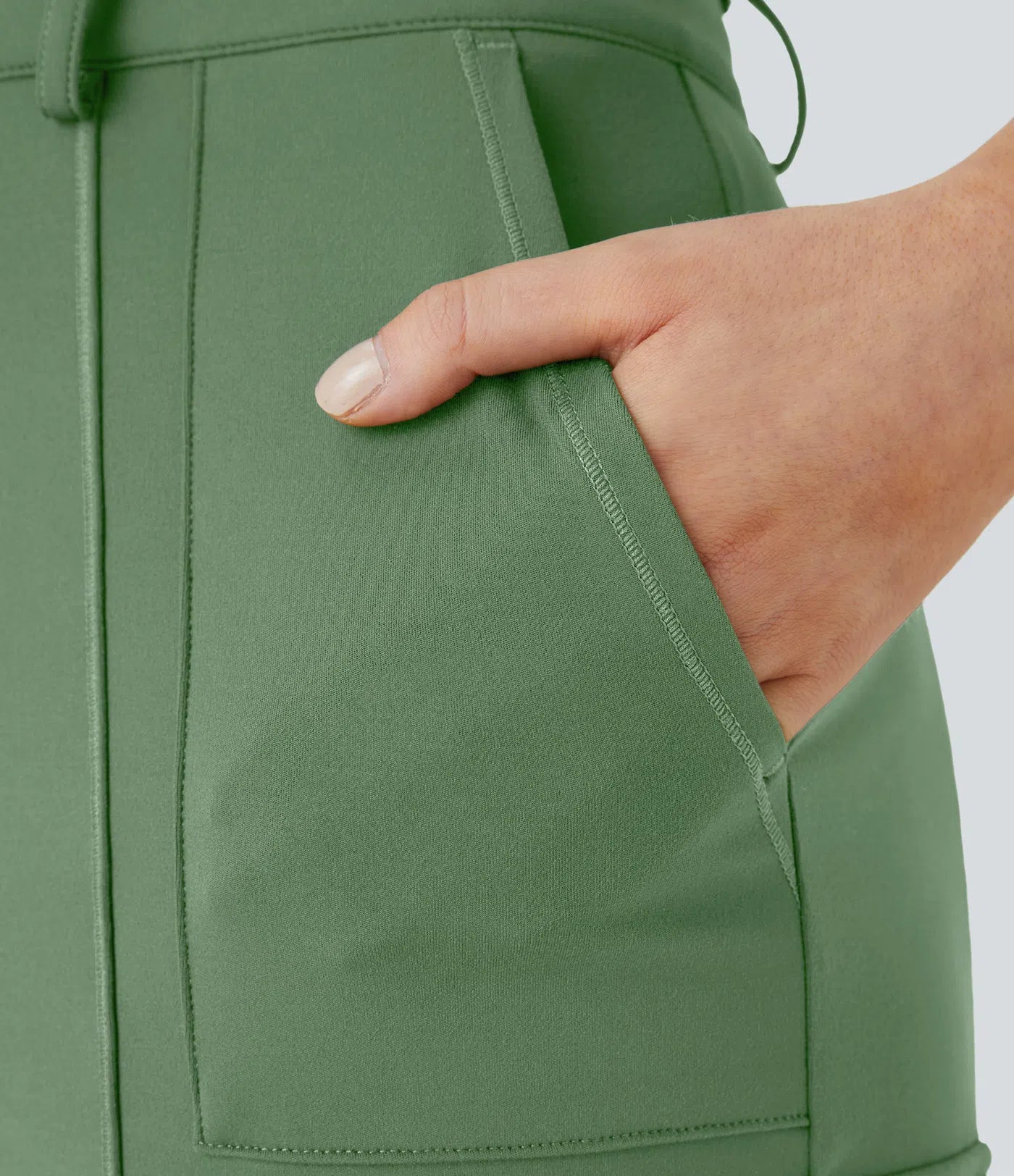 High Waisted Button Zipper Multiple Pockets Solid Skinny Cargo Pants - Green