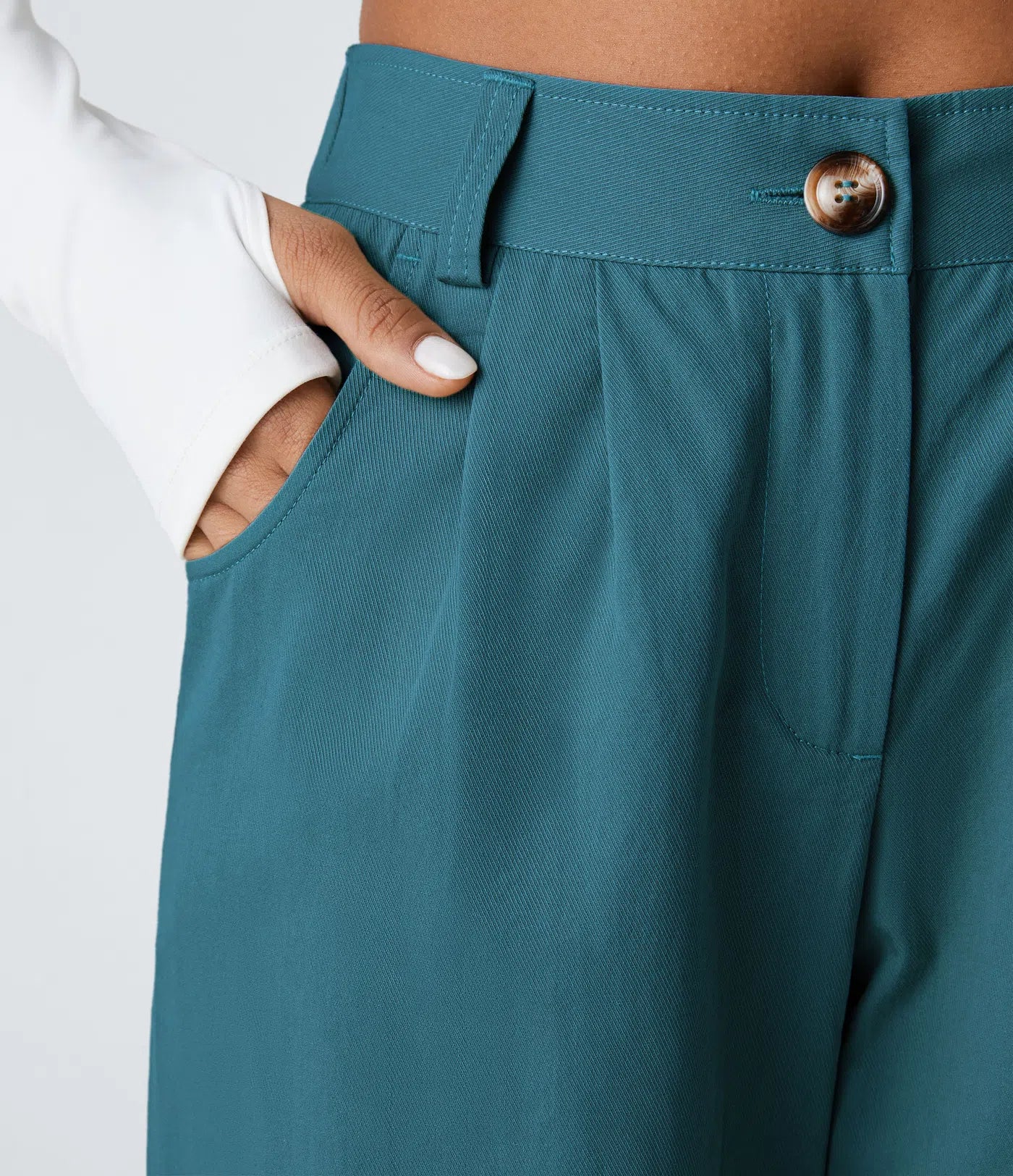 Mid Rise Button Zipper Women Casual Pants - Dark Green