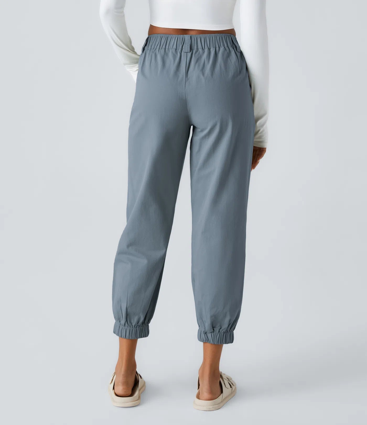 Mid Rise Button Zipper Women Casual Pants - Gray
