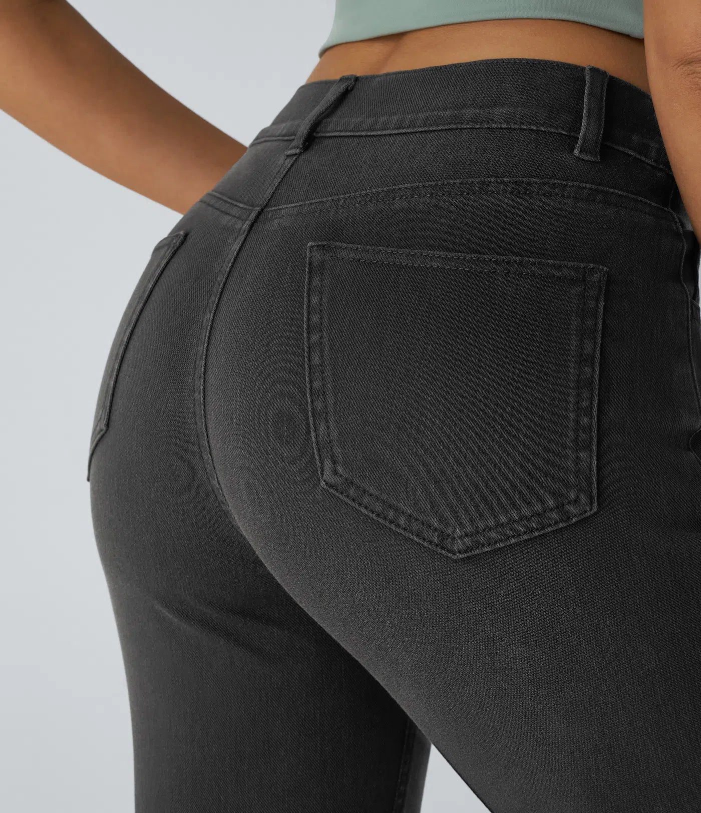 High Waisted Straight Stretchy Knit Casual Jeans - Deep Black Denim