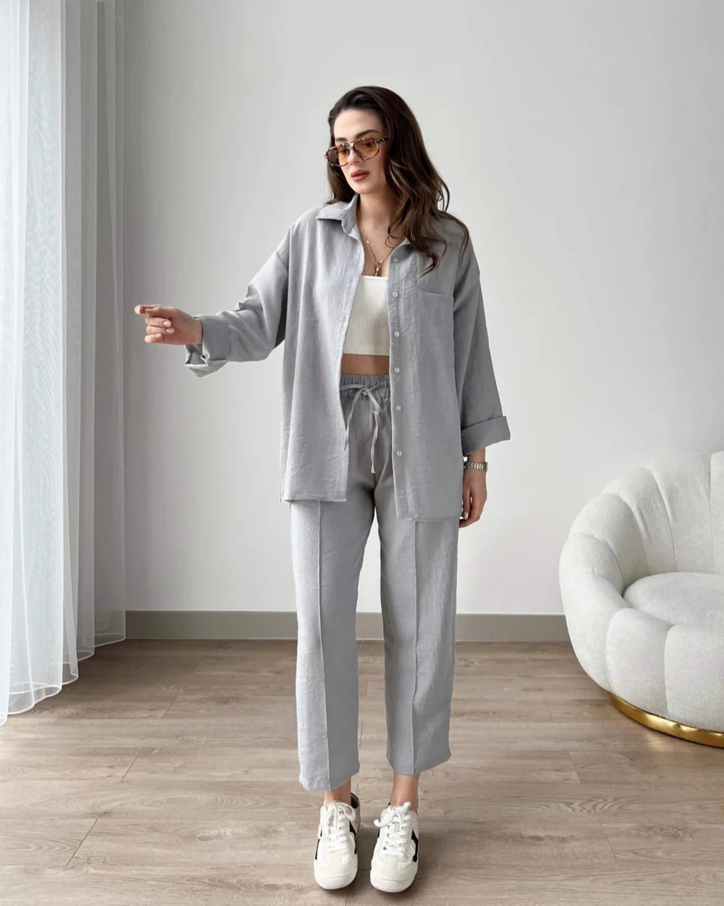 Cotton Linen 2 Piece Set - Gray