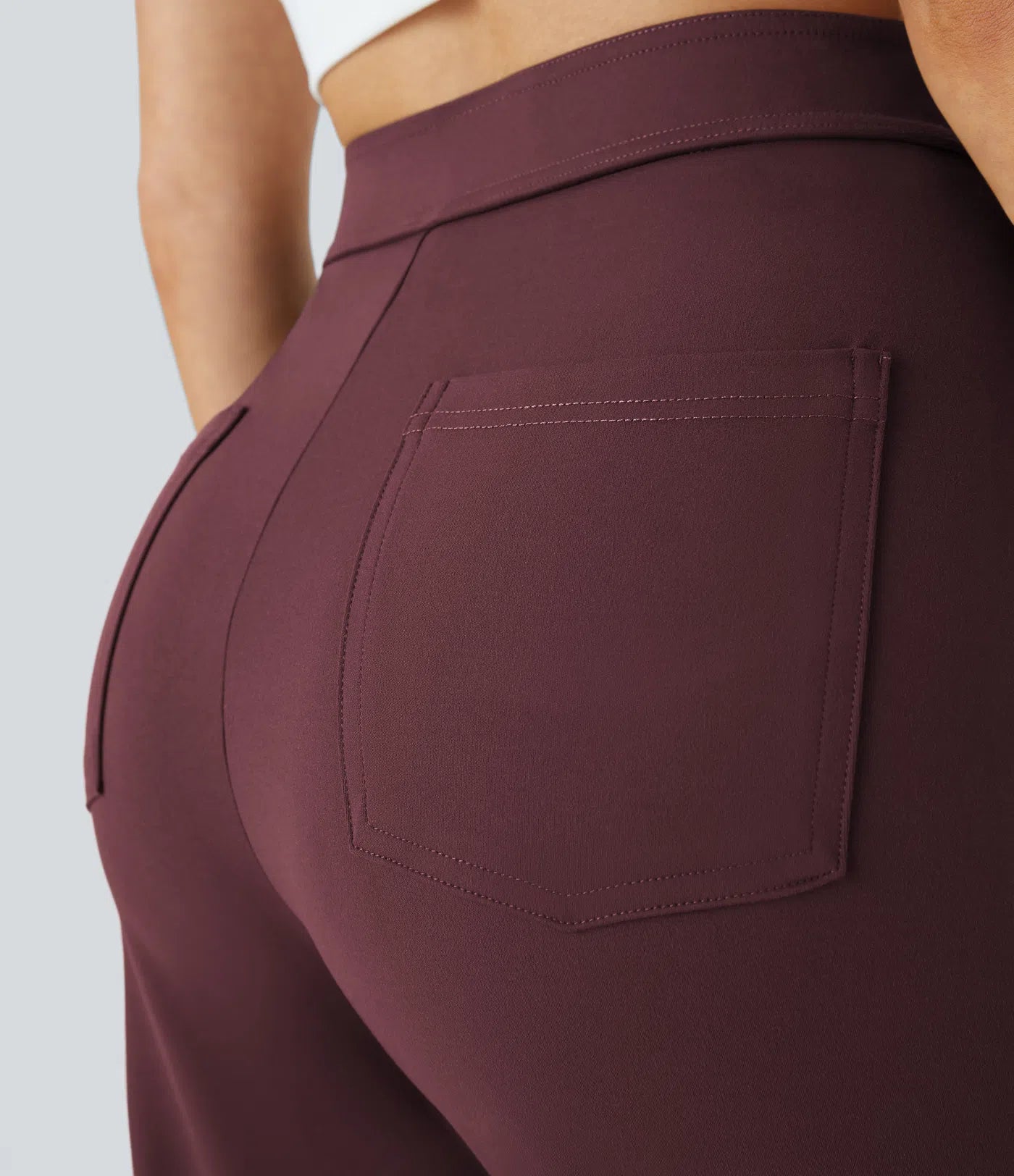 High Waisted Button Multiple Pockets Straight Leg Casual Pants - Wine