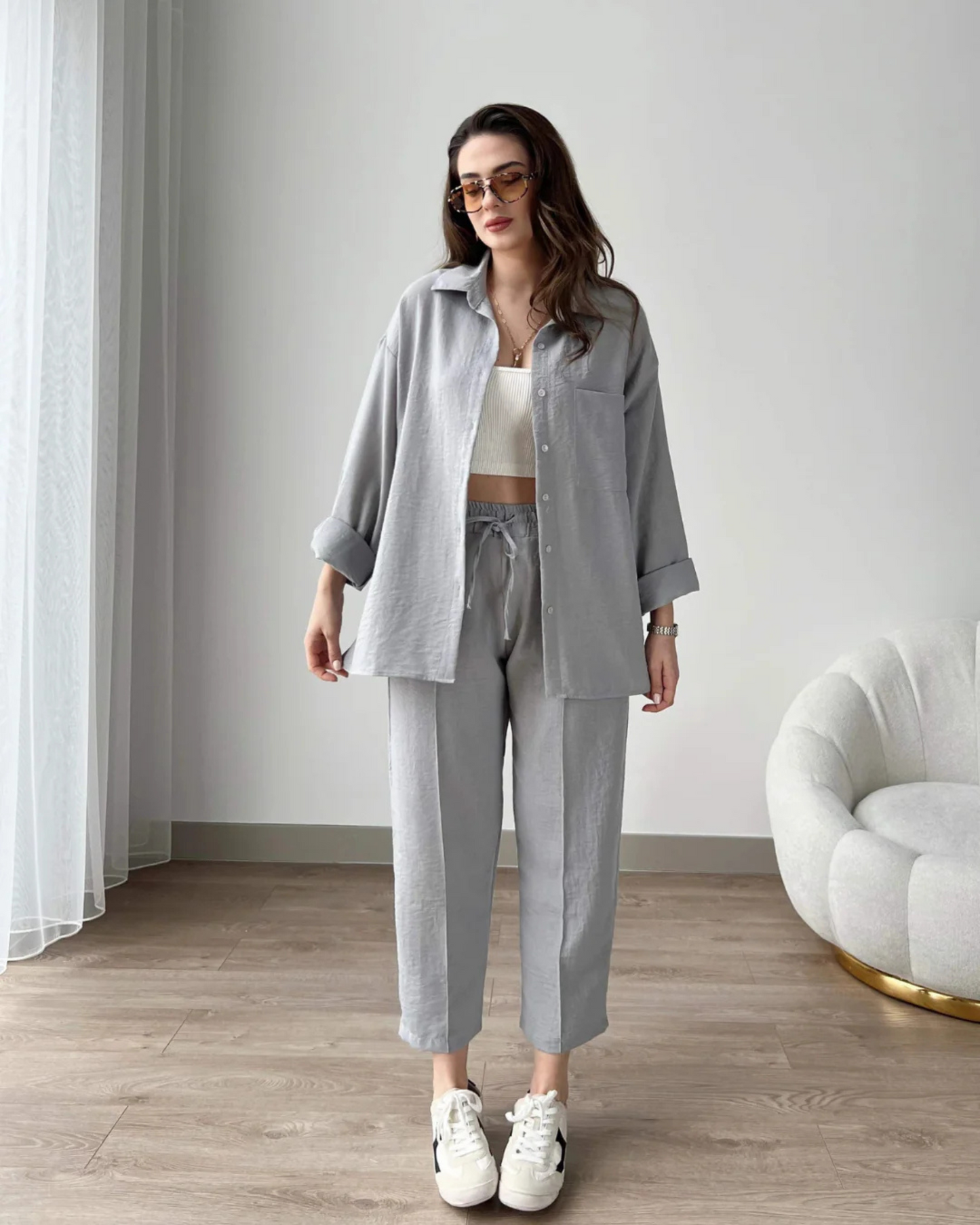 Cotton Linen 2 Piece Set - Gray