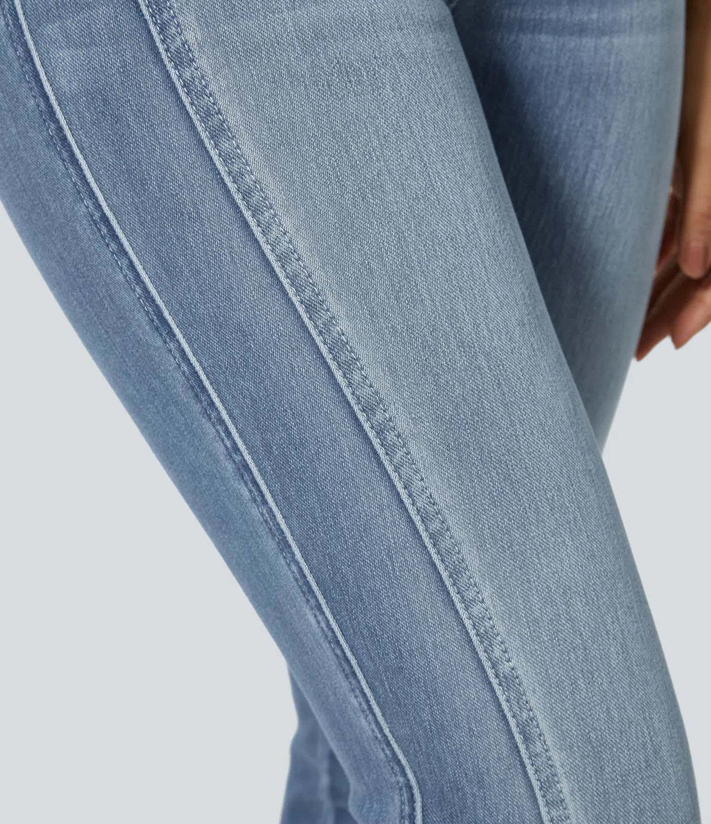 Mid Low Rise Button Zipper Multiple Pockets Stretchy Knit Casual Skinny Jeans - Sea Blue Denim