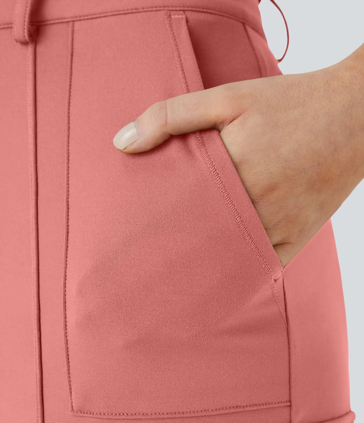 High Waisted Button Zipper Multiple Pockets Solid Skinny Cargo Pants - Pink