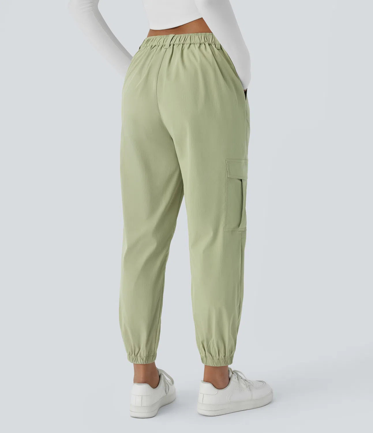 Mid Rise Button Zipper Multiple Pockets Casual Cargo Joggers - Green