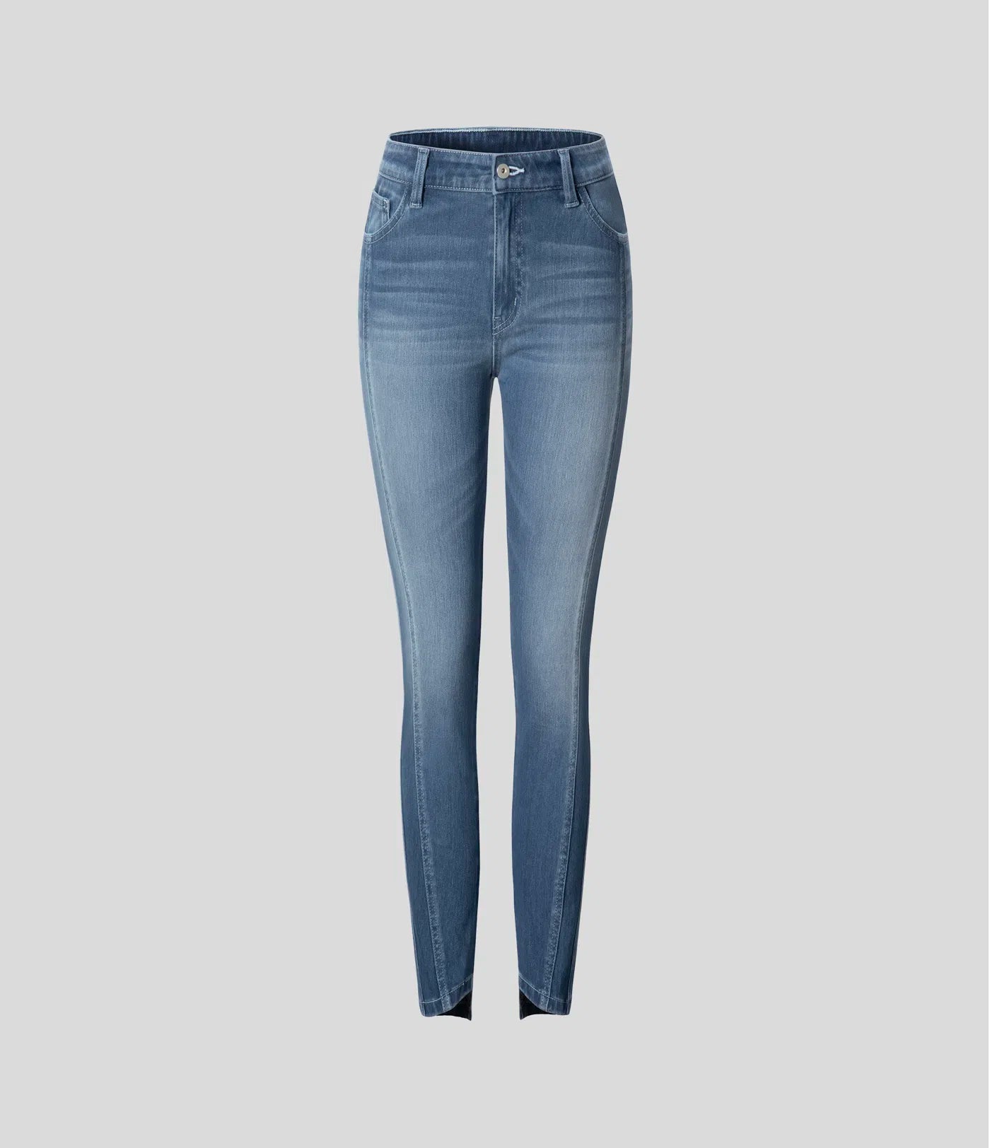 Mid Low Rise Button Zipper Multiple Pockets Stretchy Knit Casual Skinny Jeans - Sea Blue Denim