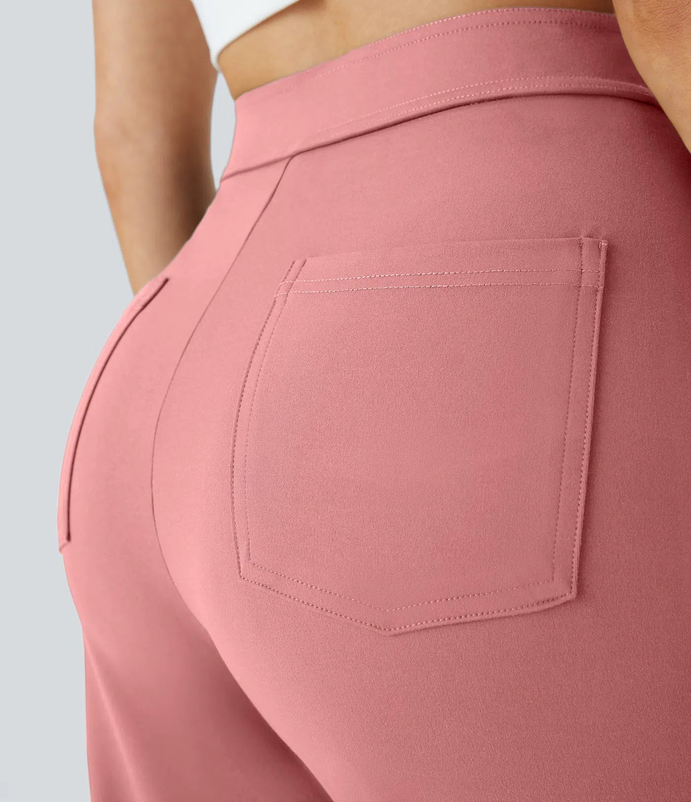 High Waisted Button Multiple Pockets Straight Leg Casual Pants - Pink