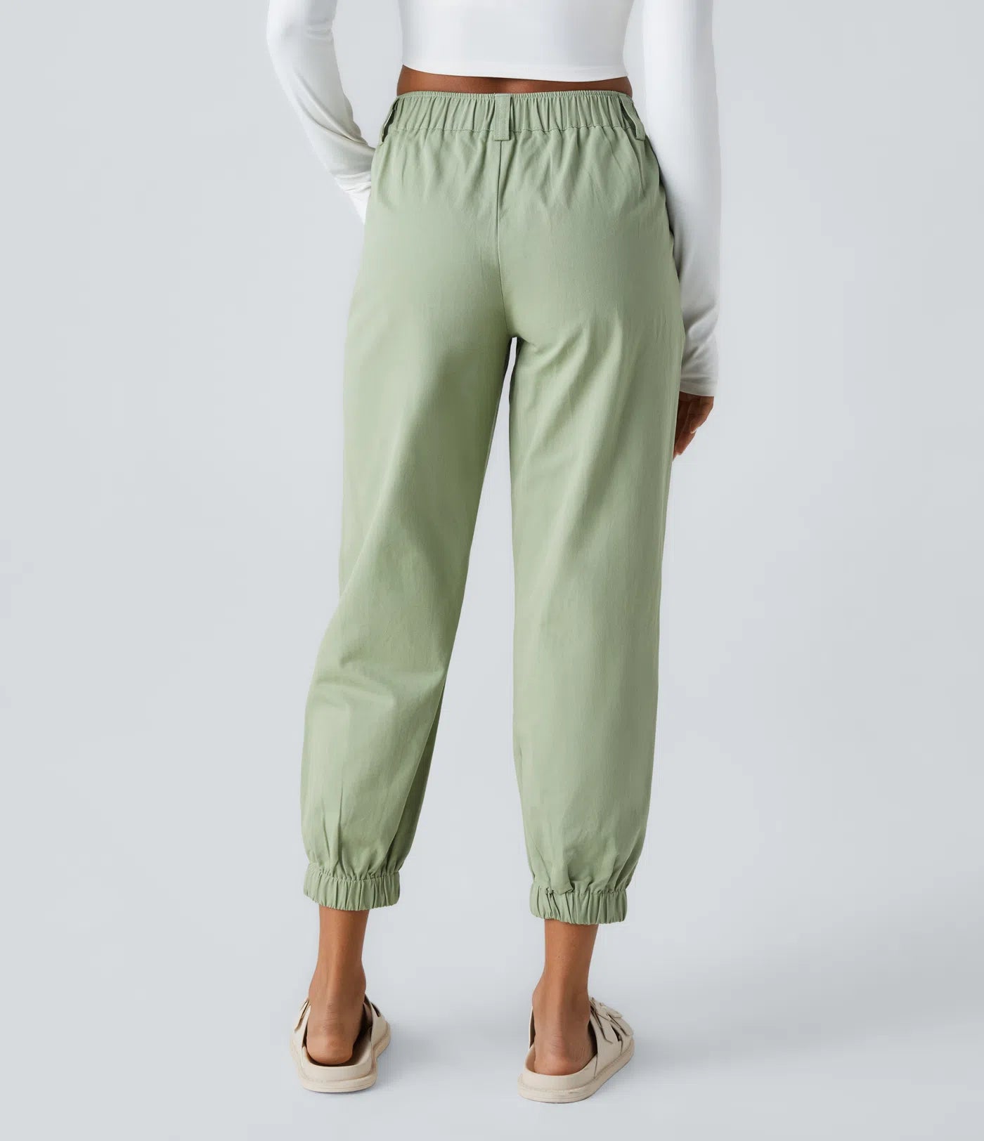 Mid Rise Button Zipper Women Casual Pants - Green
