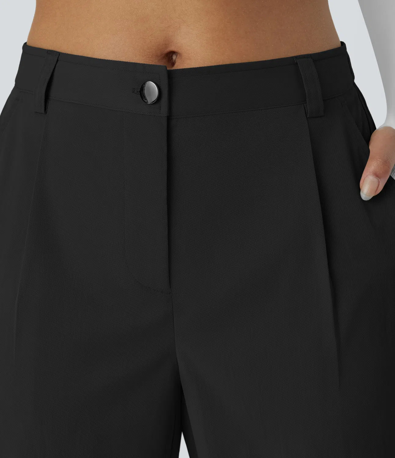 Mid Rise Button Zipper Multiple Pockets Casual Cargo Joggers - Black