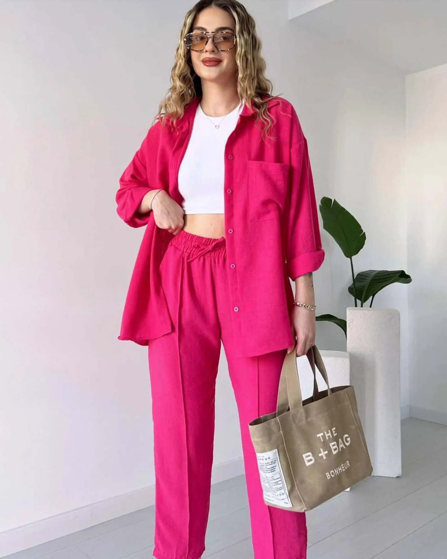 Cotton Linen 2 Piece Set - Pink