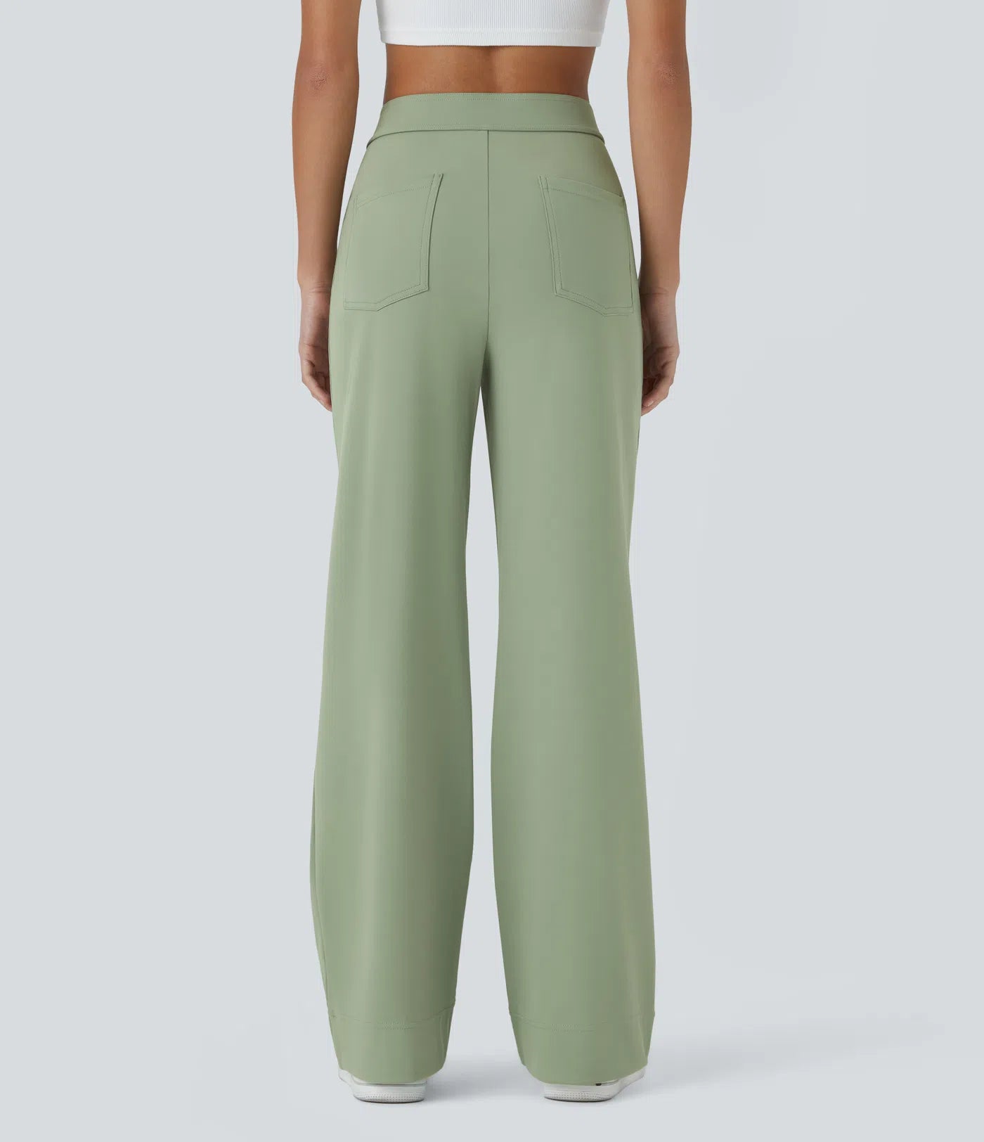 High Waisted Button Multiple Pockets Straight Leg Casual Pants - Pista