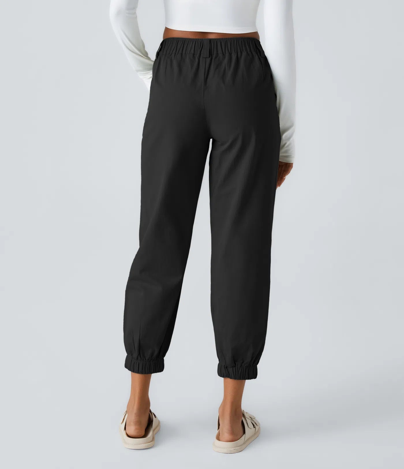 Mid Rise Button Zipper Women Casual Pants - Black