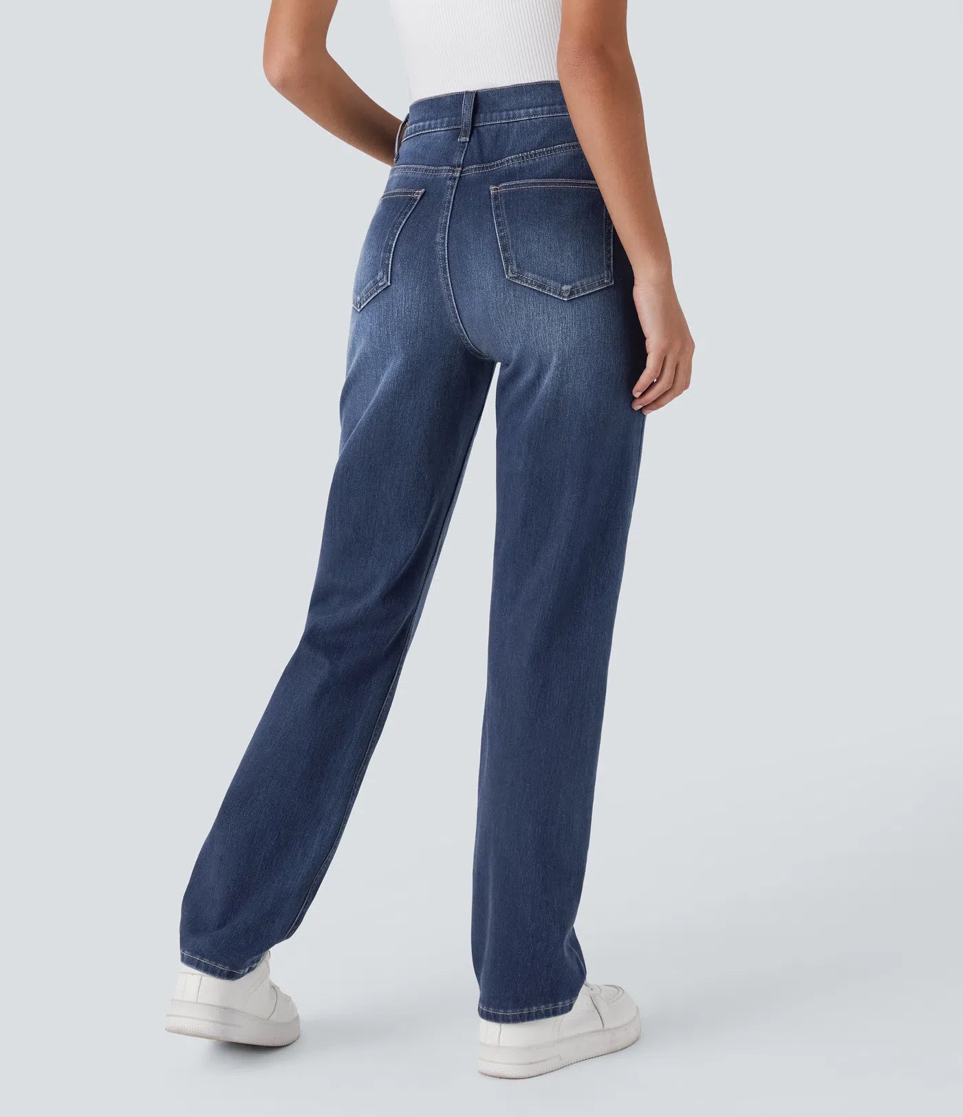 High Waisted Straight Stretchy Knit Casual Jeans - Paint Blue Denim
