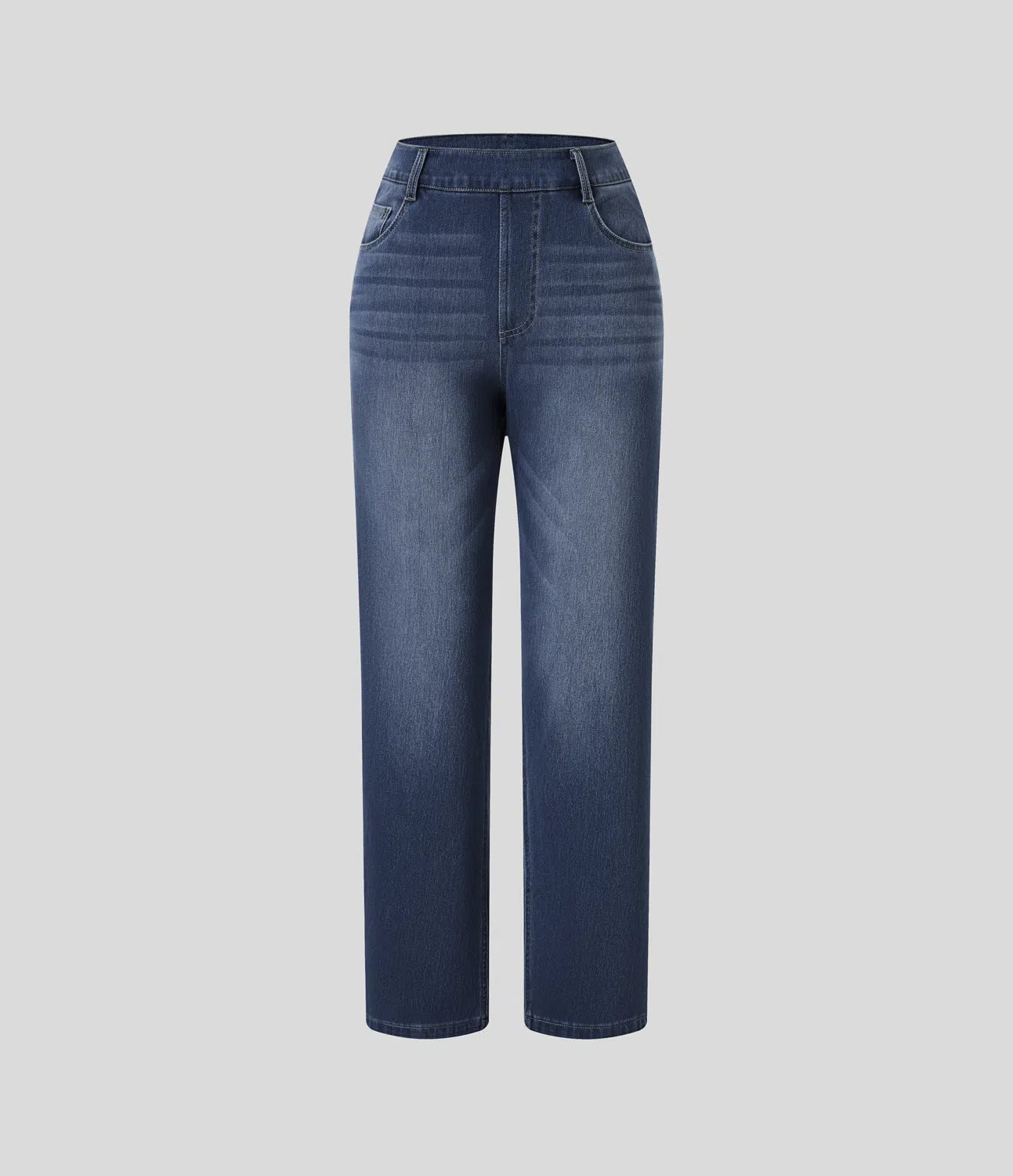 High Waisted Straight Stretchy Knit Casual Jeans - Paint Blue Denim