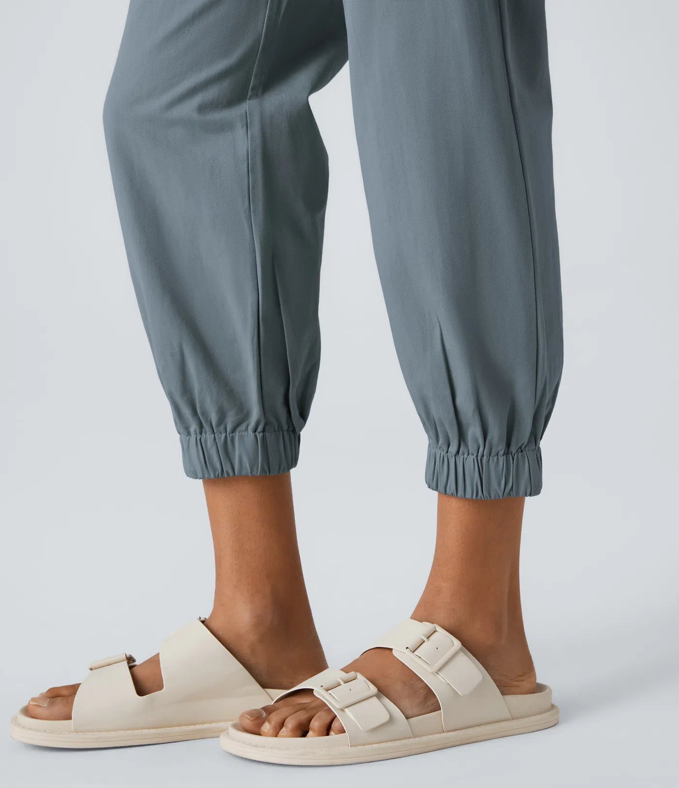 Mid Rise Button Zipper Women Casual Pants - Gray