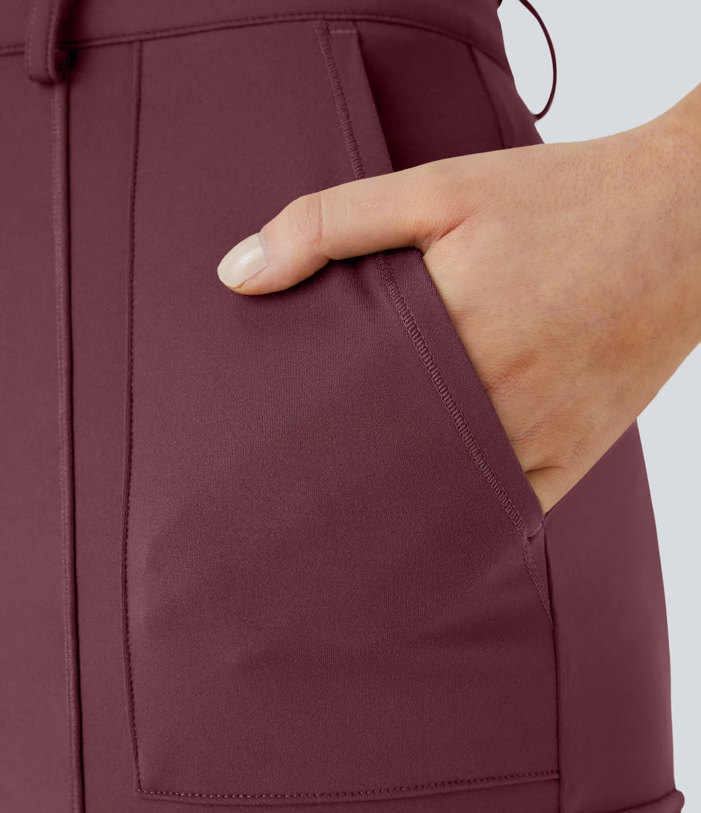 High Waisted Button Zipper Multiple Pockets Solid Skinny Cargo Pants - Wine