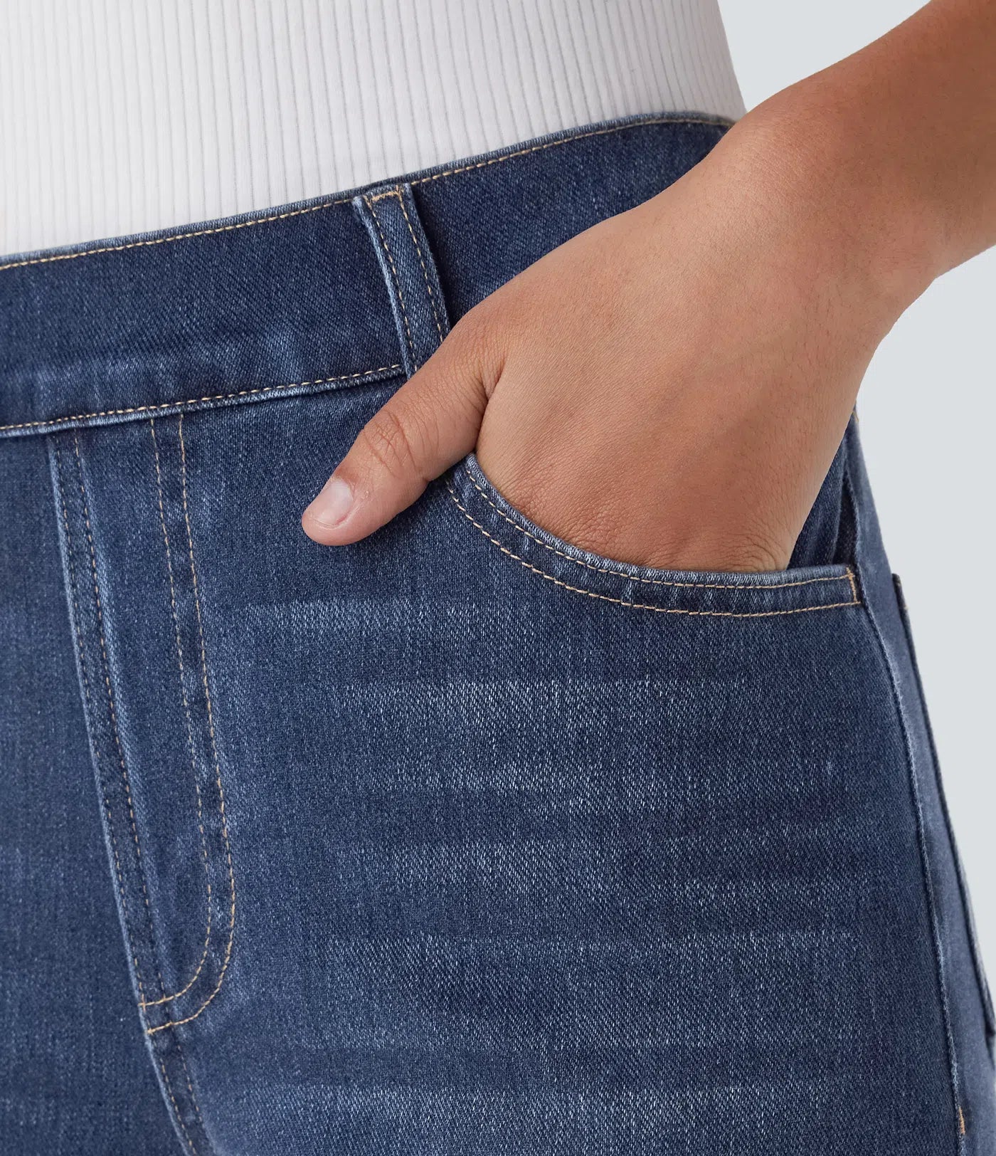 High Waisted Straight Stretchy Knit Casual Jeans - Paint Blue Denim