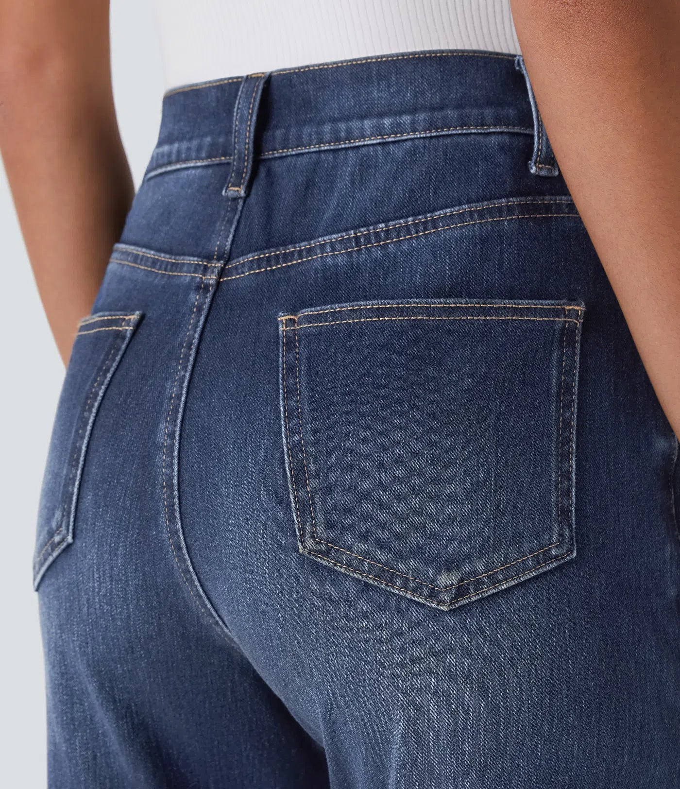 High Waisted Straight Stretchy Knit Casual Jeans - Paint Blue Denim