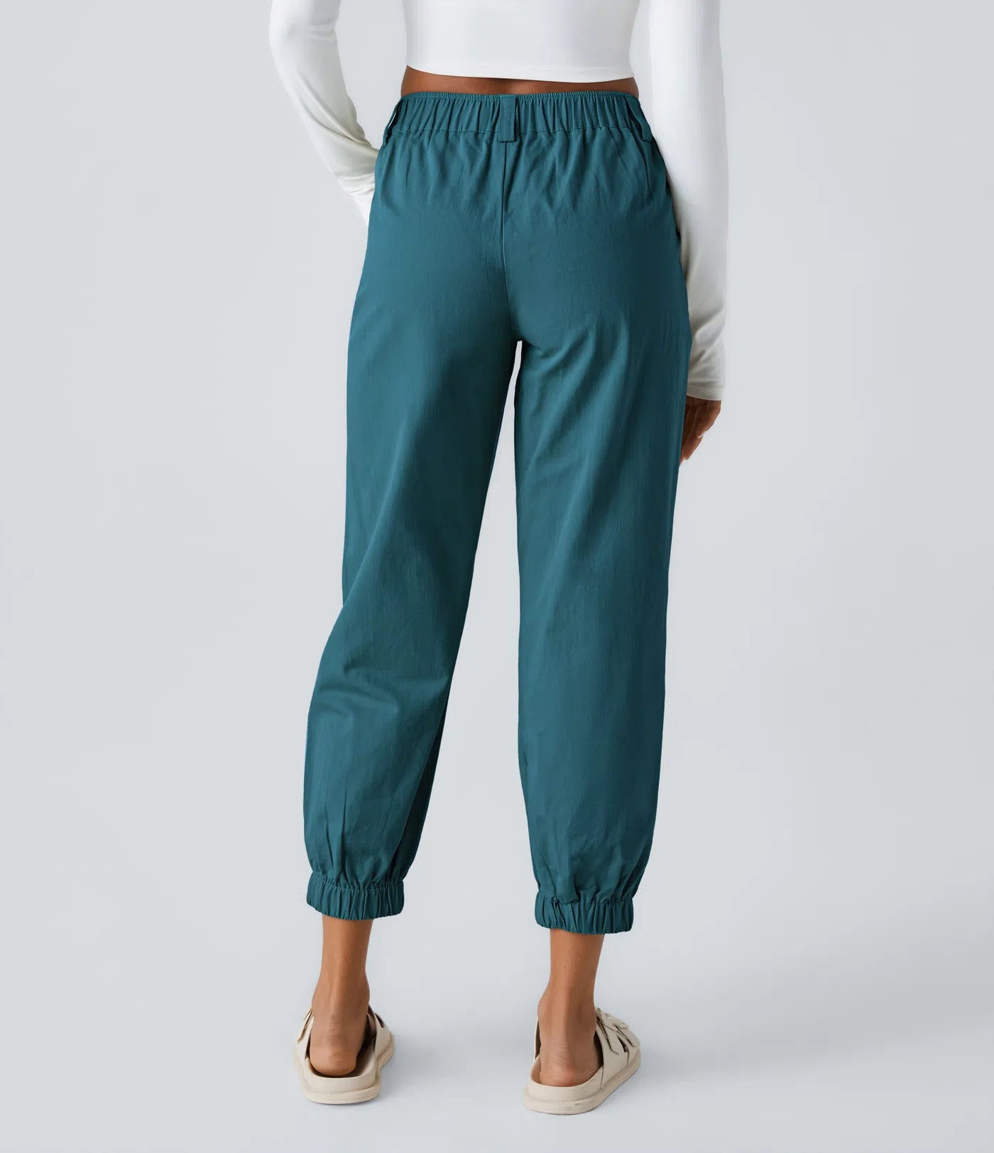 Mid Rise Button Zipper Women Casual Pants - Dark Green