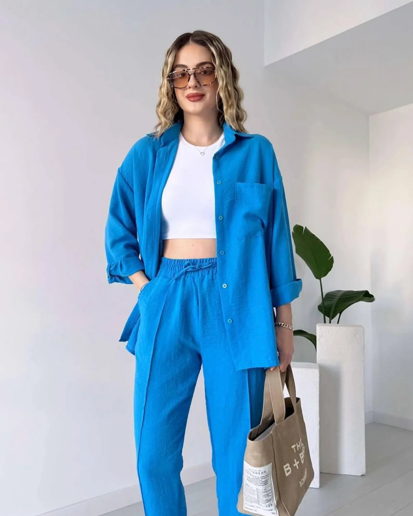 Cotton Linen 2 Piece Set - Blue