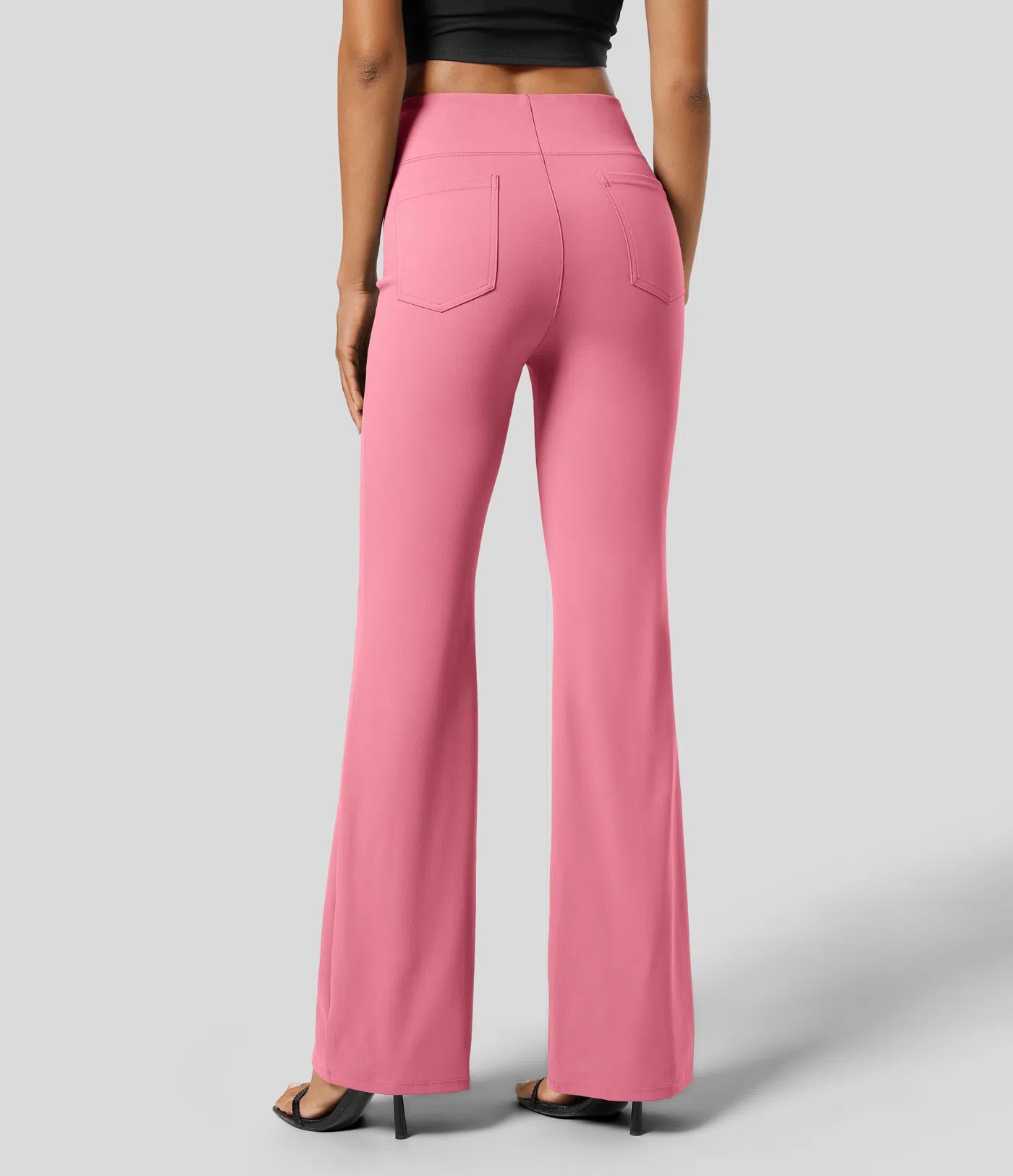 High Waisted Back Pocket Flare Work Pants - Pink