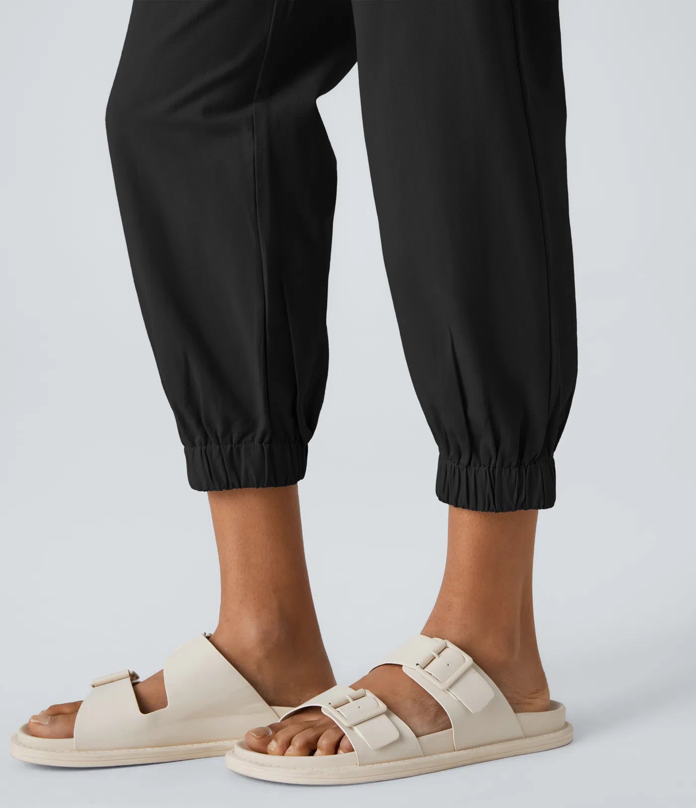 Mid Rise Button Zipper Women Casual Pants - Black