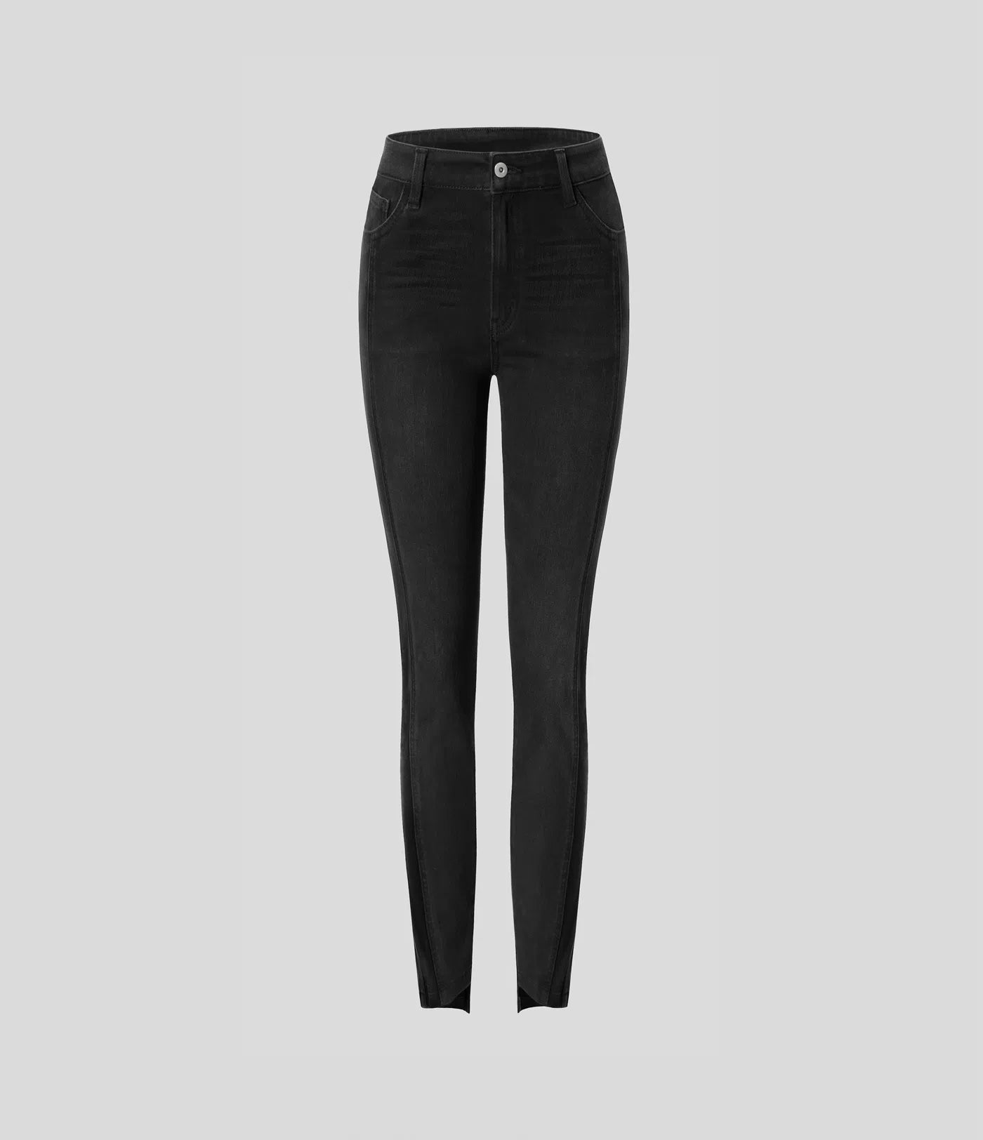 Mid Low Rise Button Zipper Multiple Pockets Stretchy Knit Casual Skinny Jeans - Deep Black Denim