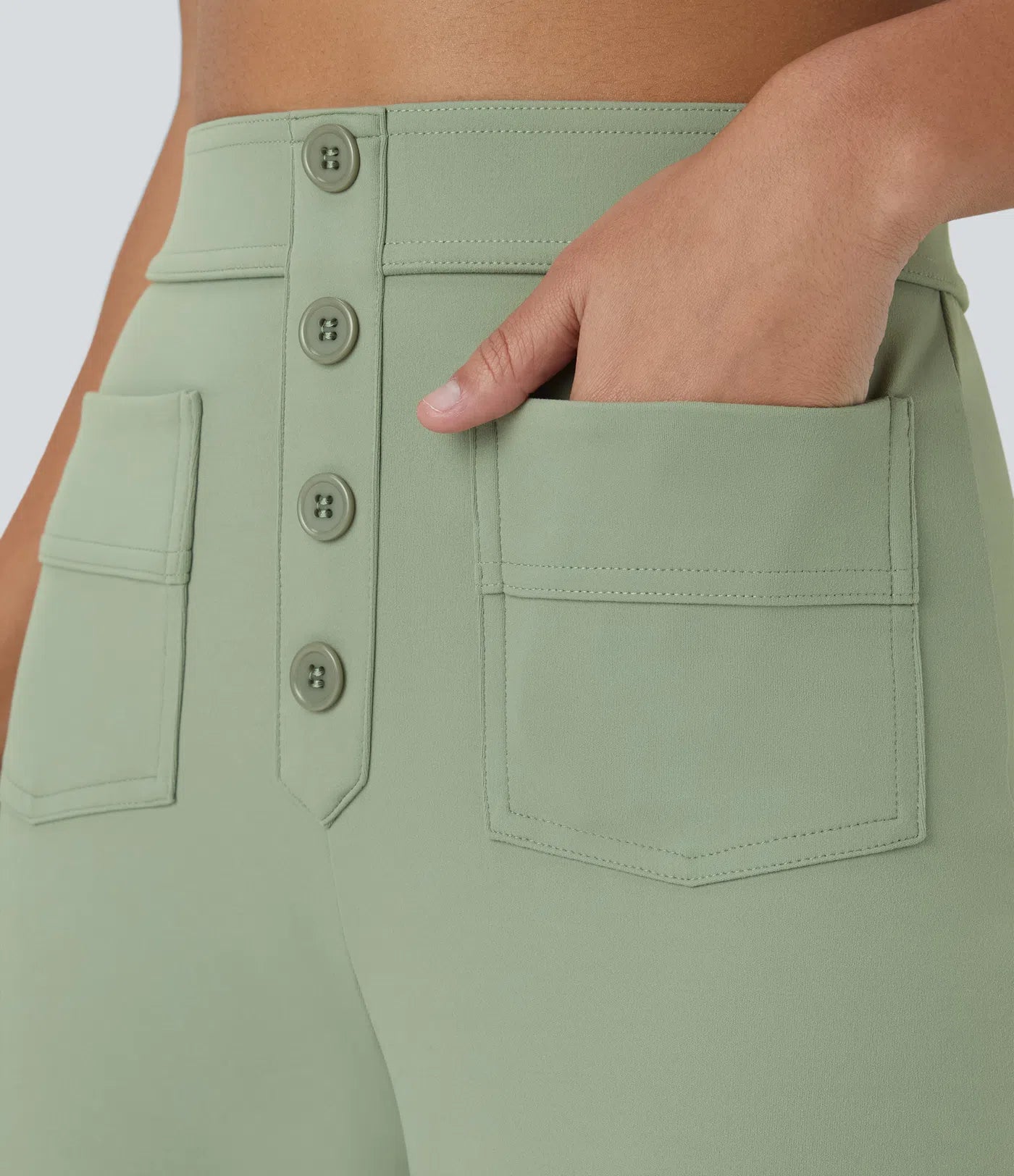 High Waisted Button Multiple Pockets Straight Leg Casual Pants - Pista