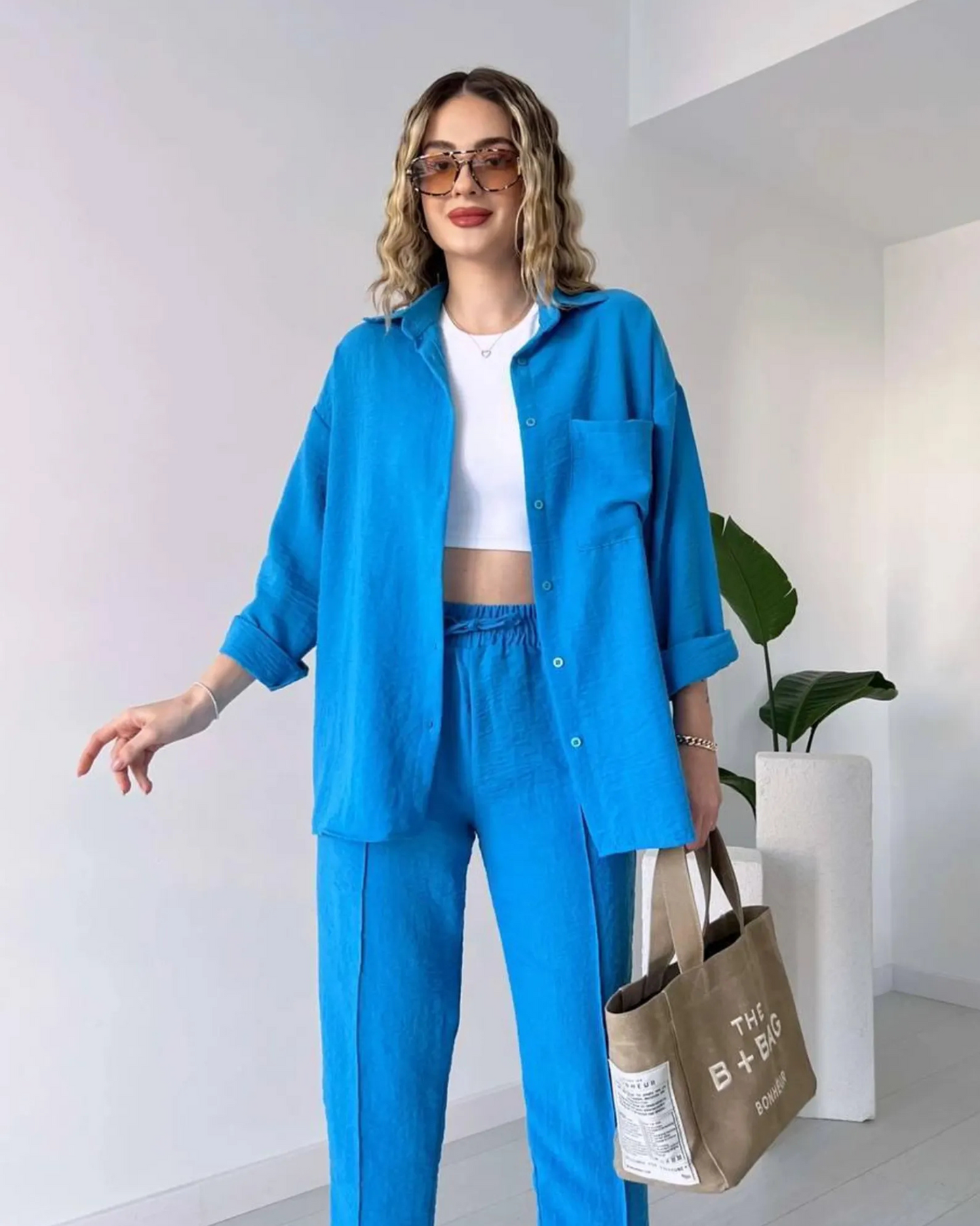 Cotton Linen 2 Piece Set - Blue