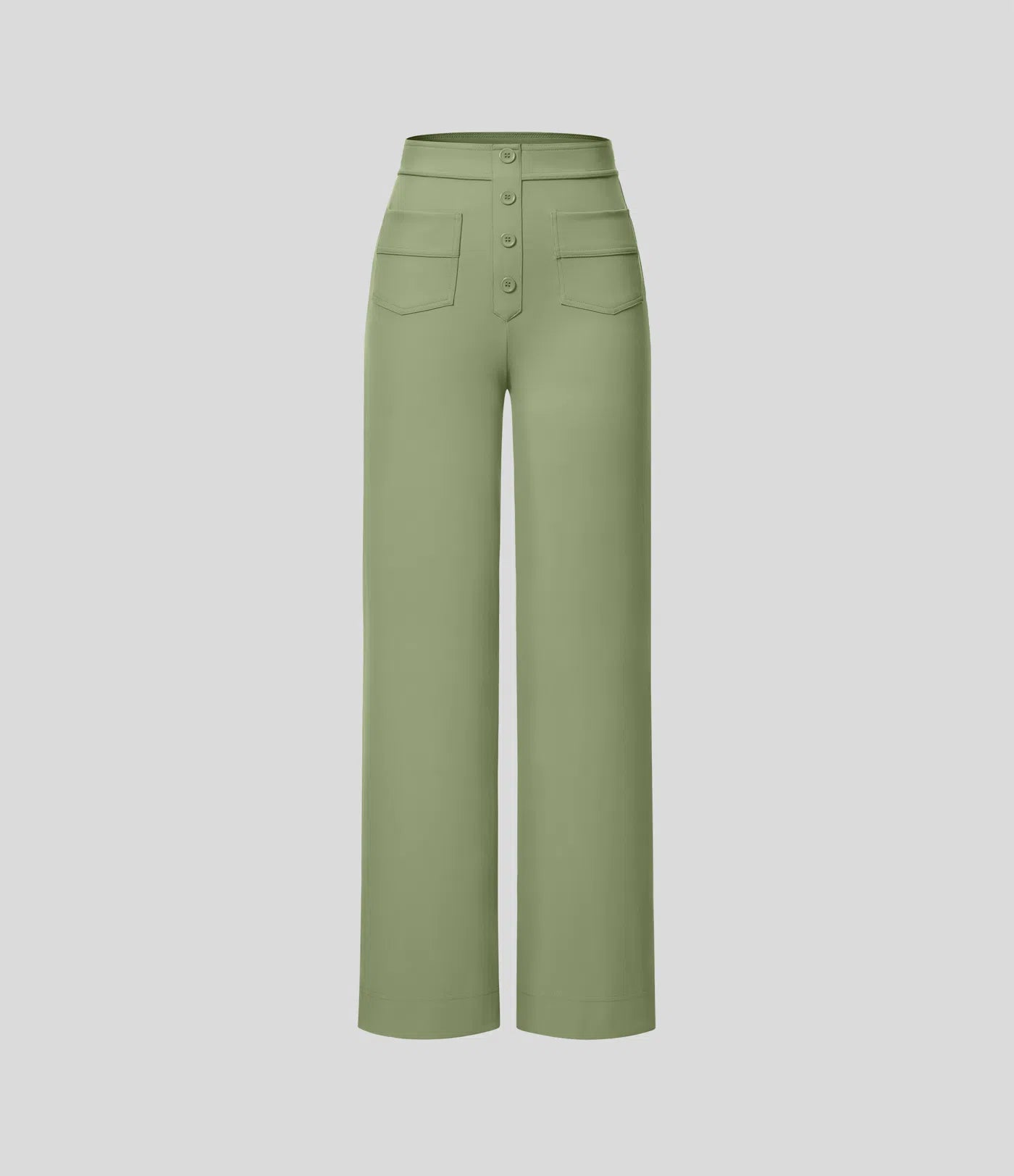 High Waisted Button Multiple Pockets Straight Leg Casual Pants - Pista