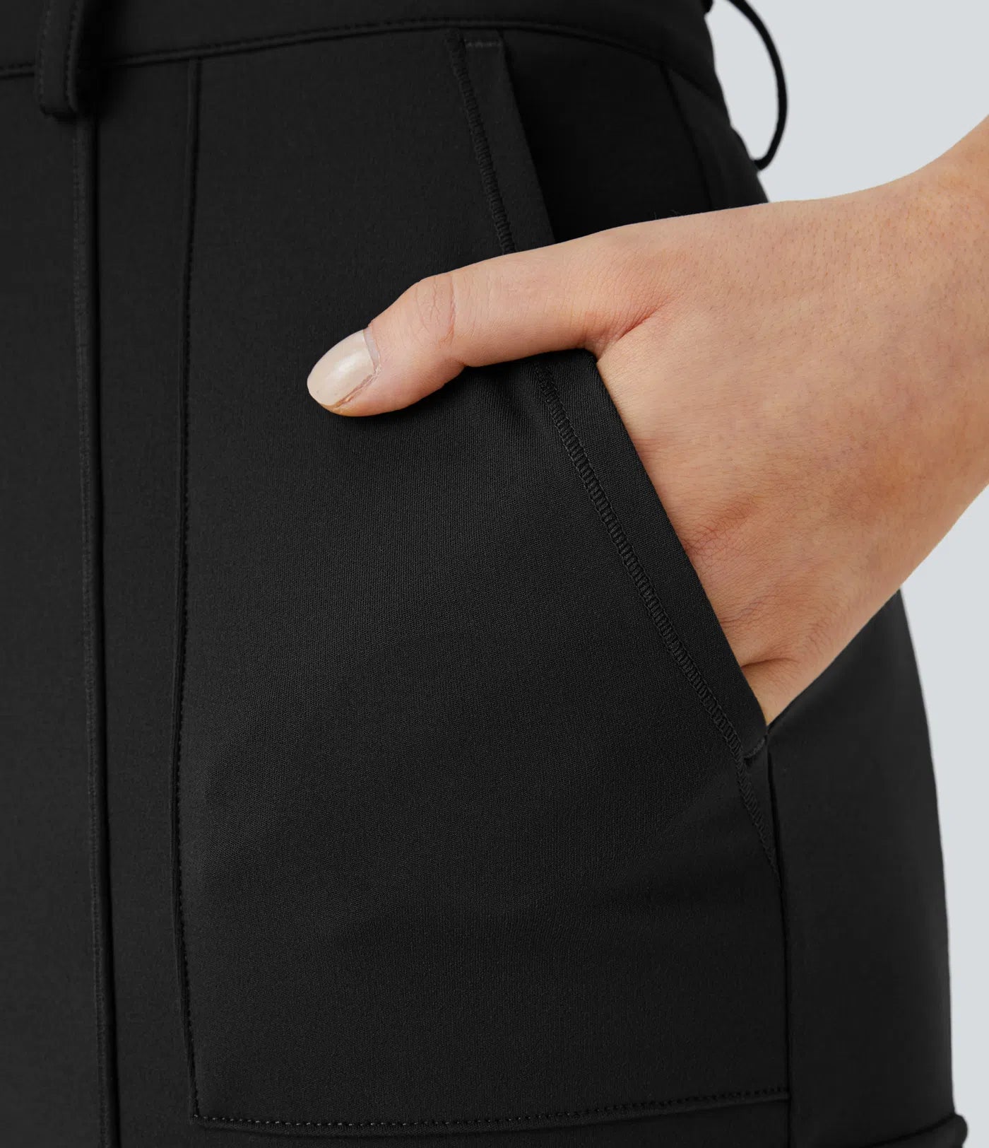 High Waisted Button Zipper Multiple Pockets Solid Skinny Cargo Pants - Black