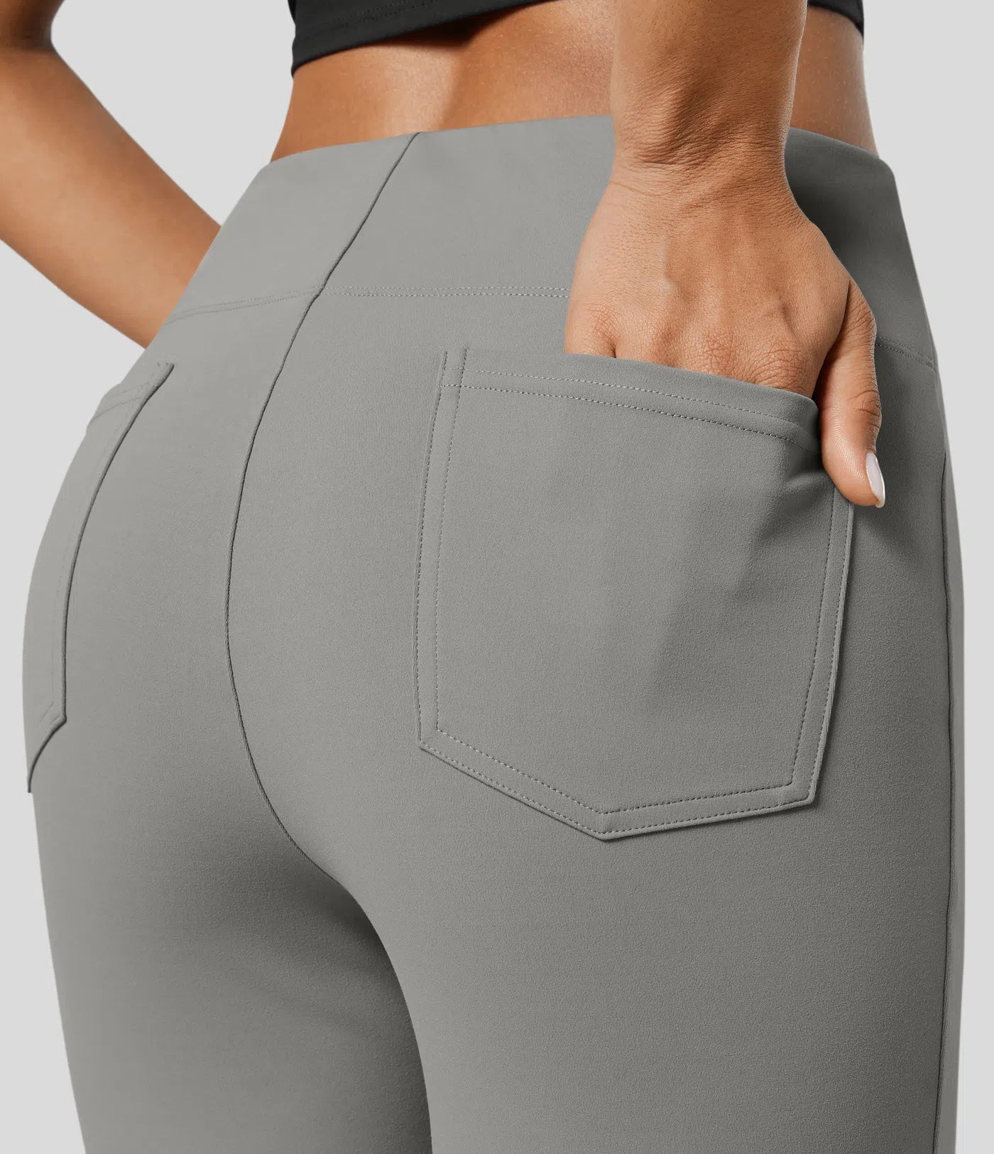 High Waisted Back Pocket BootCut Flare Pants - Gray