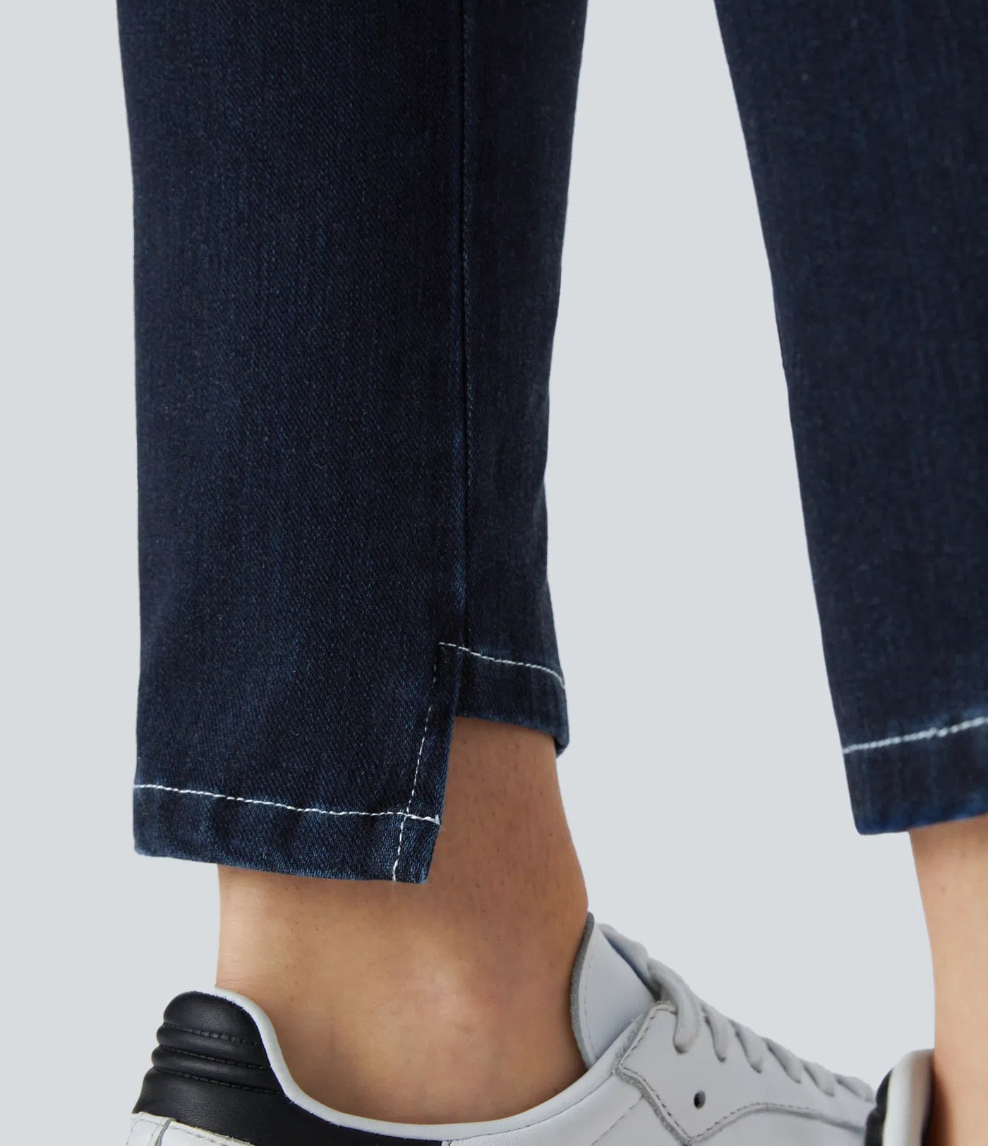 Mid Low Rise Button Zipper Multiple Pockets Stretchy Knit Casual Skinny Jeans - Paint Blue Denim