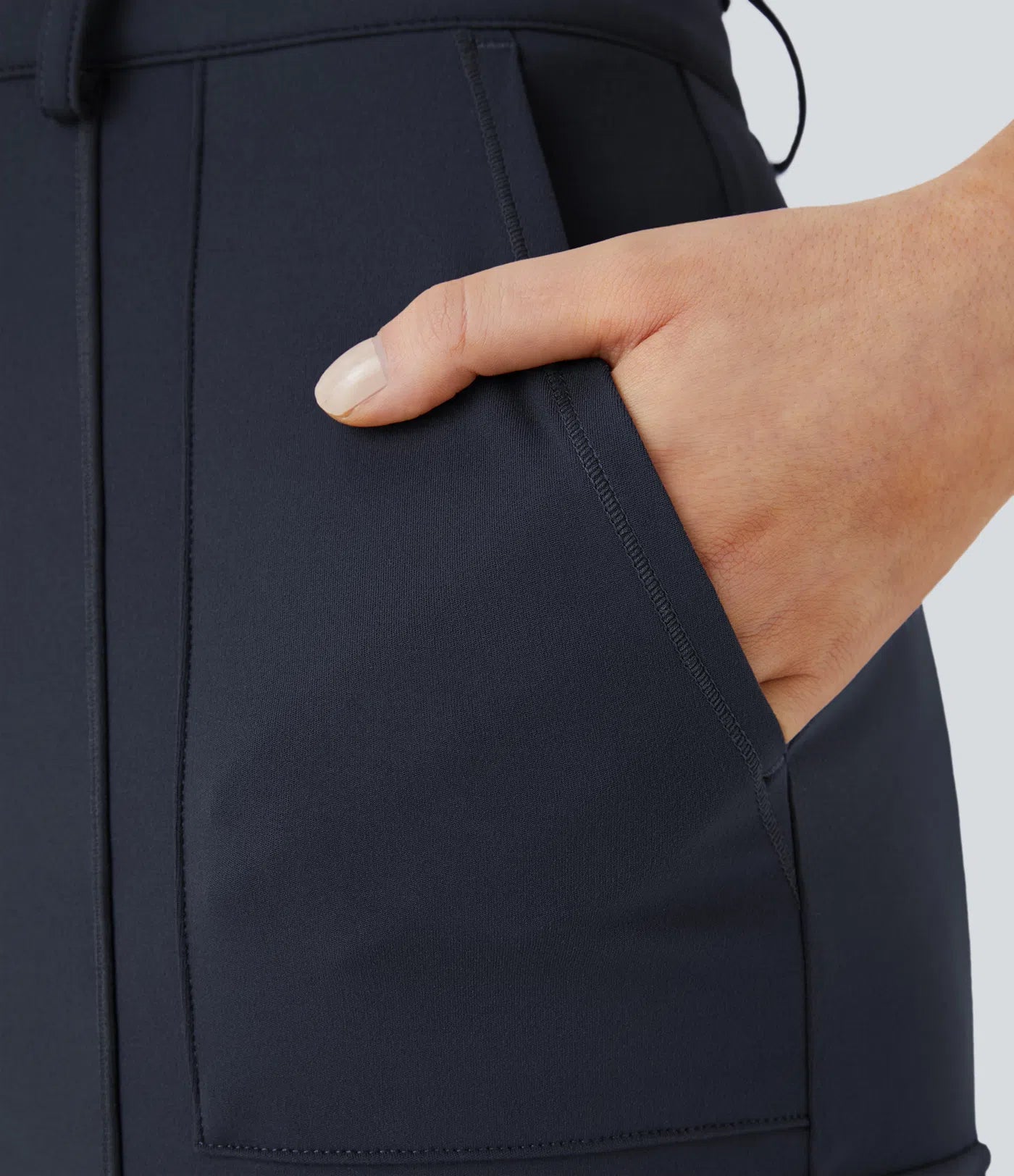 High Waisted Button Zipper Multiple Pockets Solid Skinny Cargo Pants - Navy