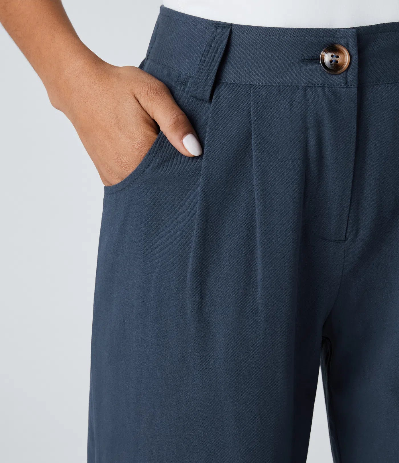 Mid Rise Button Zipper Women Casual Pants - Navy