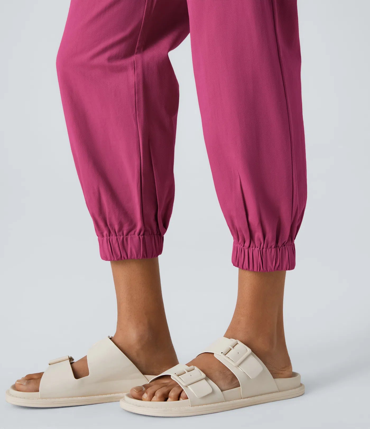 Mid Rise Button Zipper Women Casual Pants - Pink