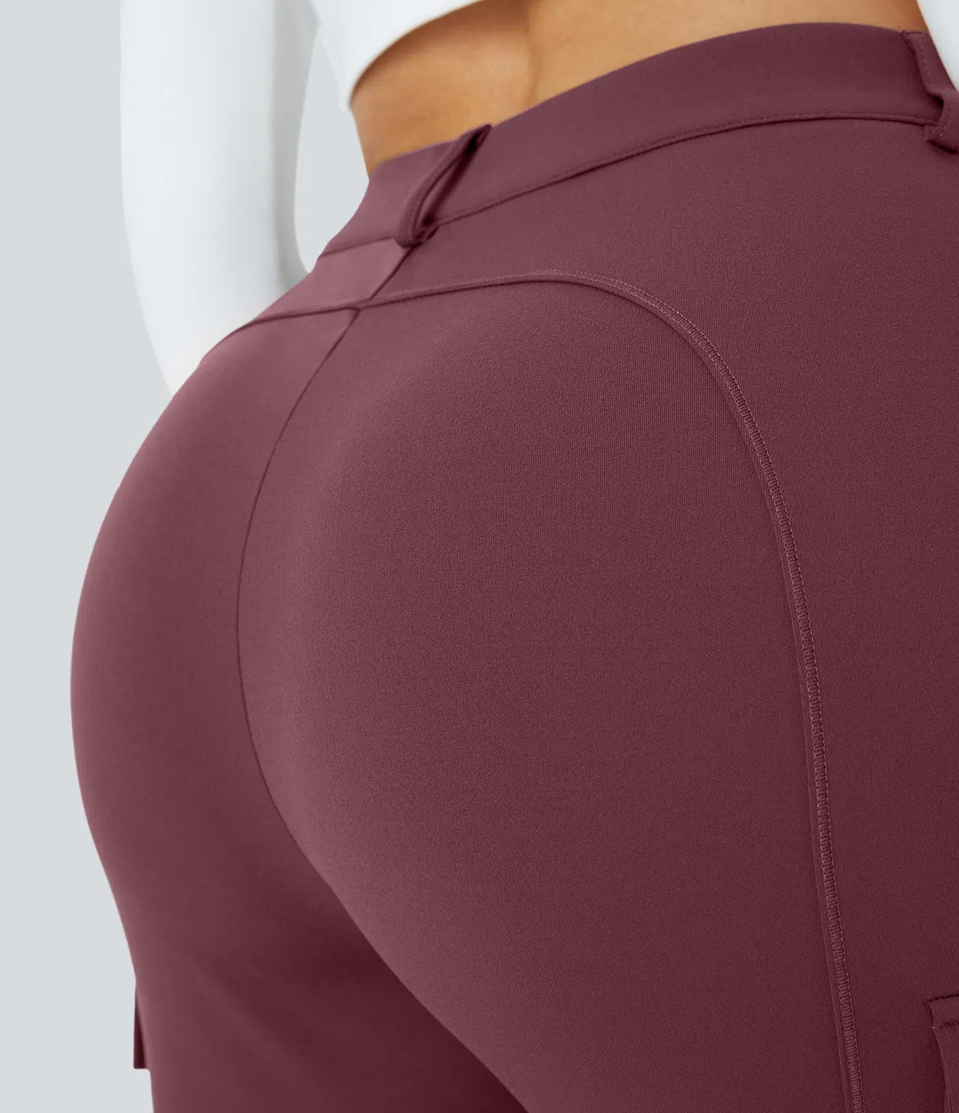 High Waisted Button Zipper Multiple Pockets Solid Skinny Cargo Pants - Wine