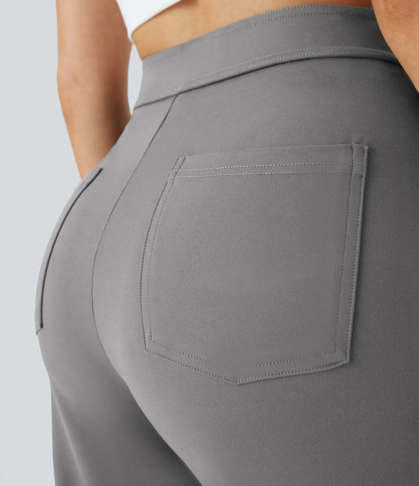 High Waisted Button Multiple Pockets Straight Leg Casual Pants - Gray