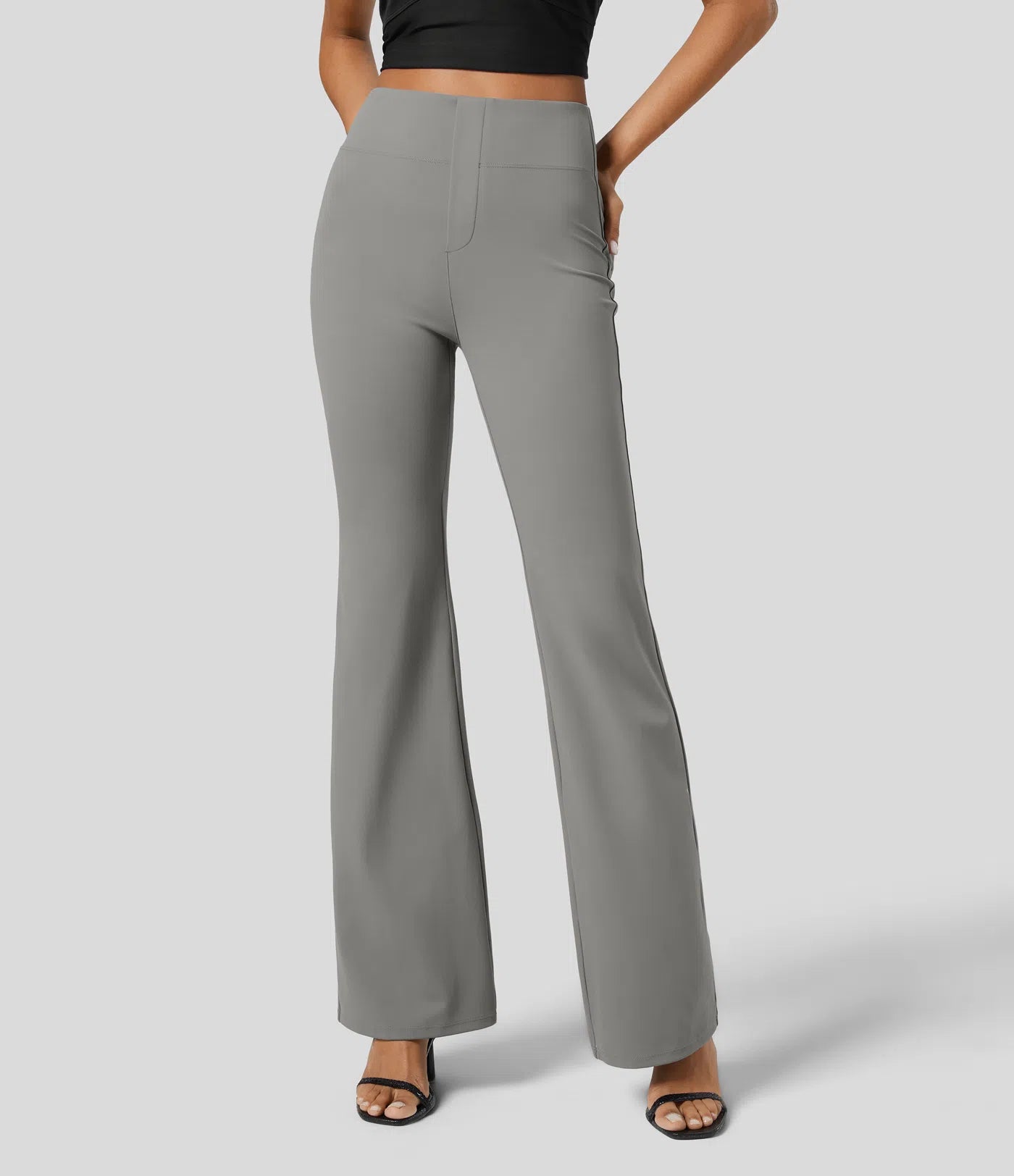 High Waisted Back Pocket BootCut Flare Pants - Gray