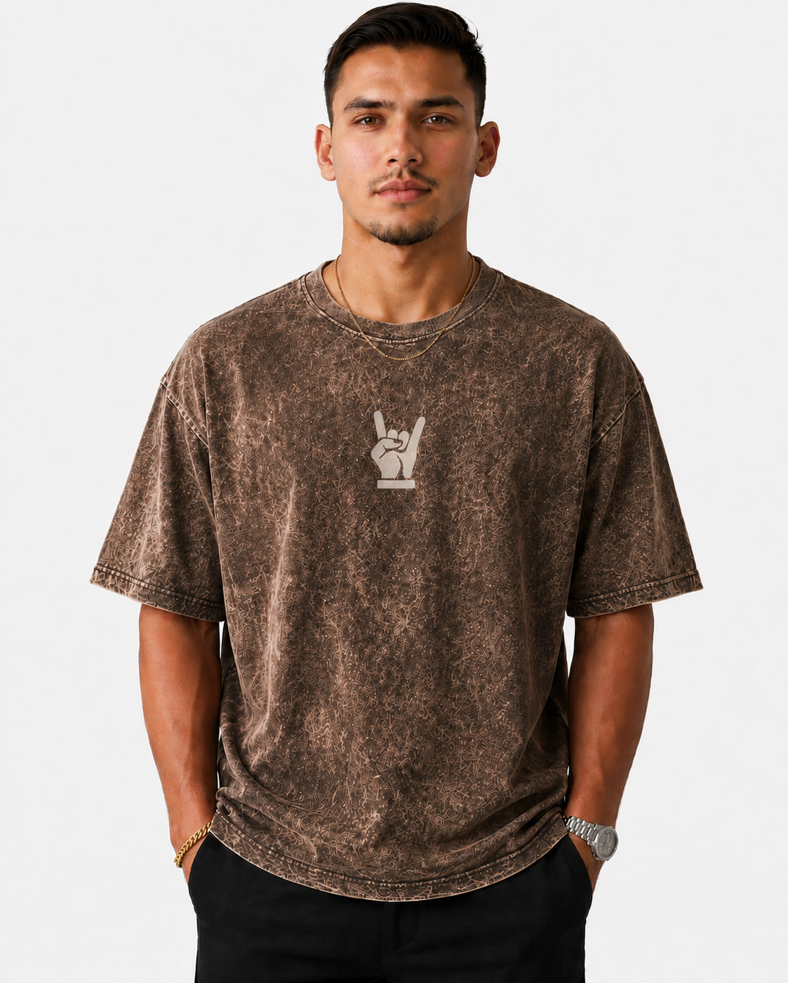 Acid Wash Oversize Vintage Tee - Brown