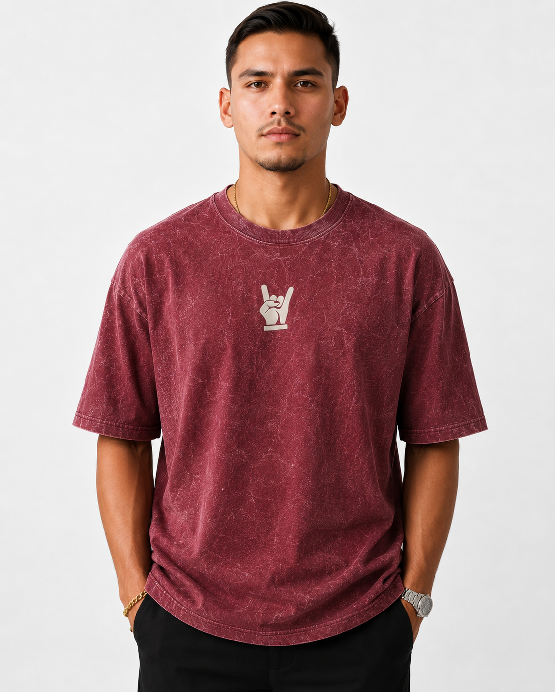 Acid Wash Oversize Vintage Tee - Maroon