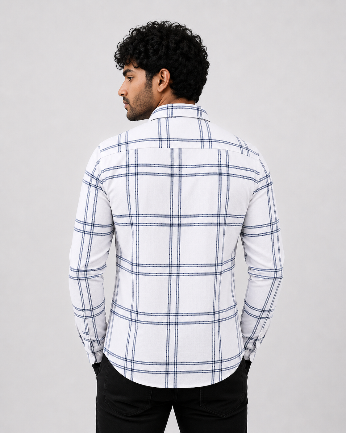 Men's Slim Fit Grid Check Shirt - White