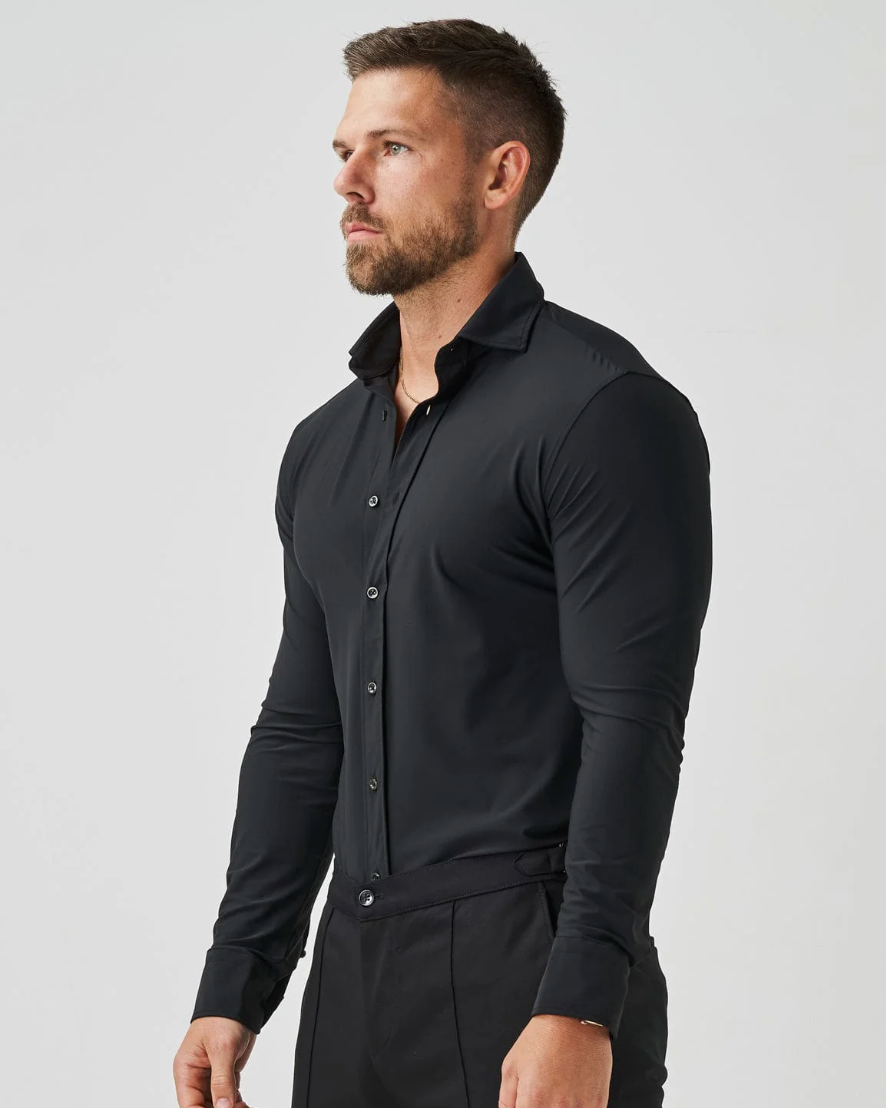 Fluid Essentials Slim Fit Satin Lycra Shirt - Black