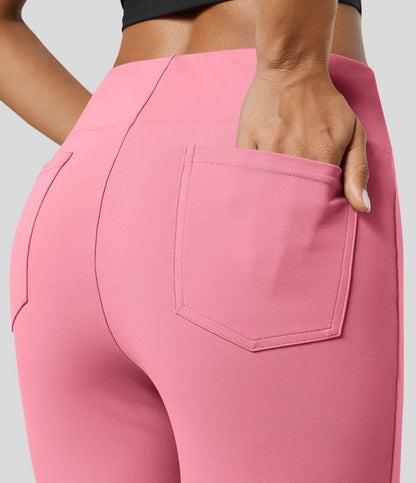 High Waisted Back  Pocket Flare Work Pants - Pink
