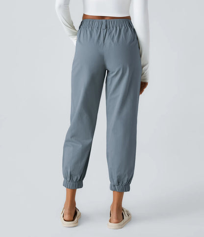 Mid Rise Button Zipper Women Casual Pants - Gray